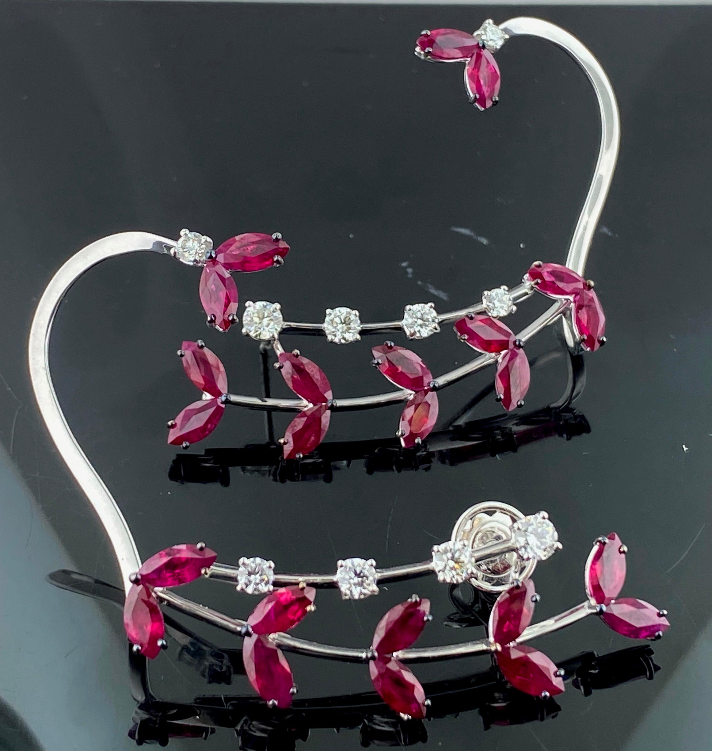 Women's or Men's 18 KT white gold Ruby and Diamond Earrings For Sale