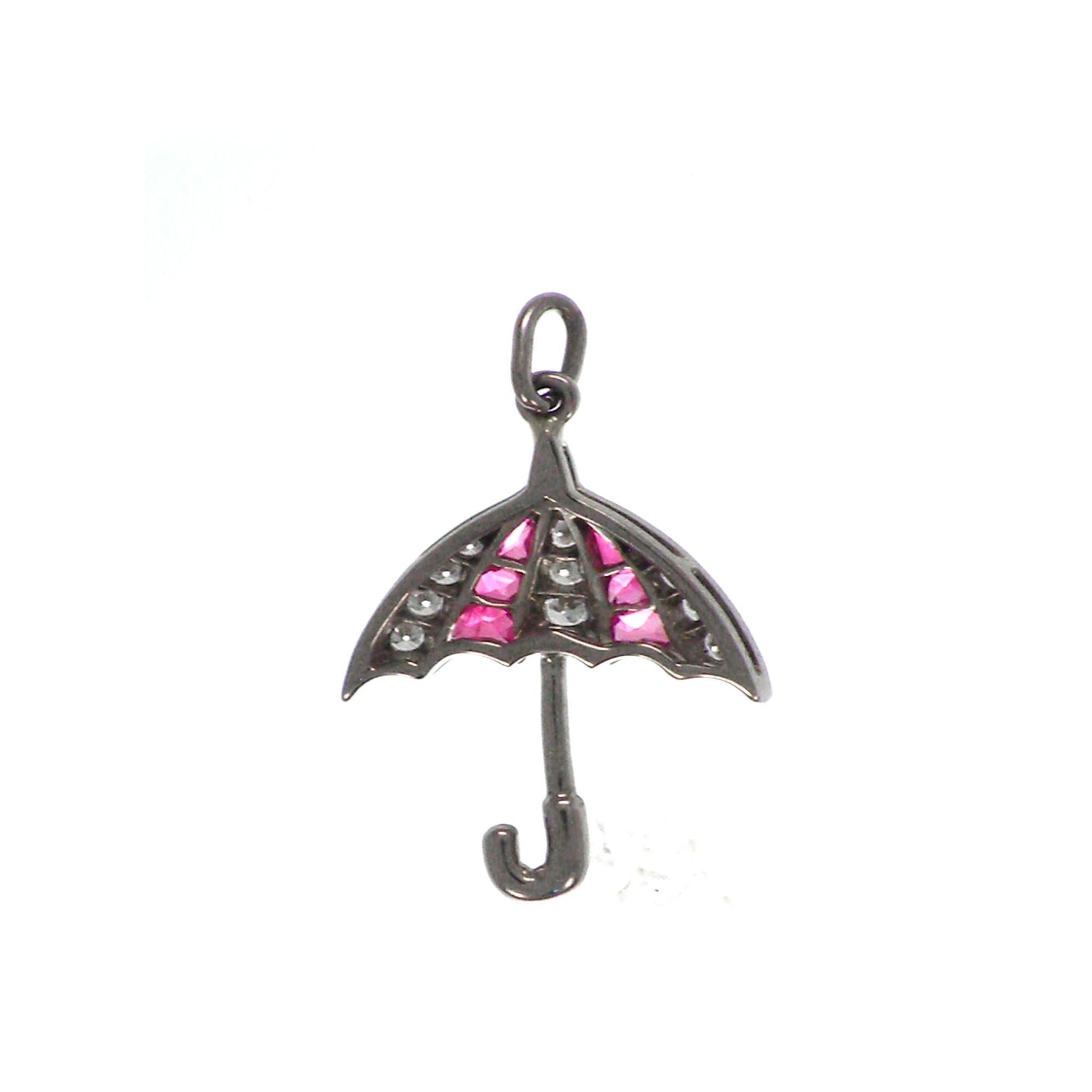 18 Karat White Gold Ruby Diamond Umbrella Charm or Pendent In New Condition For Sale In Bangkok, TH