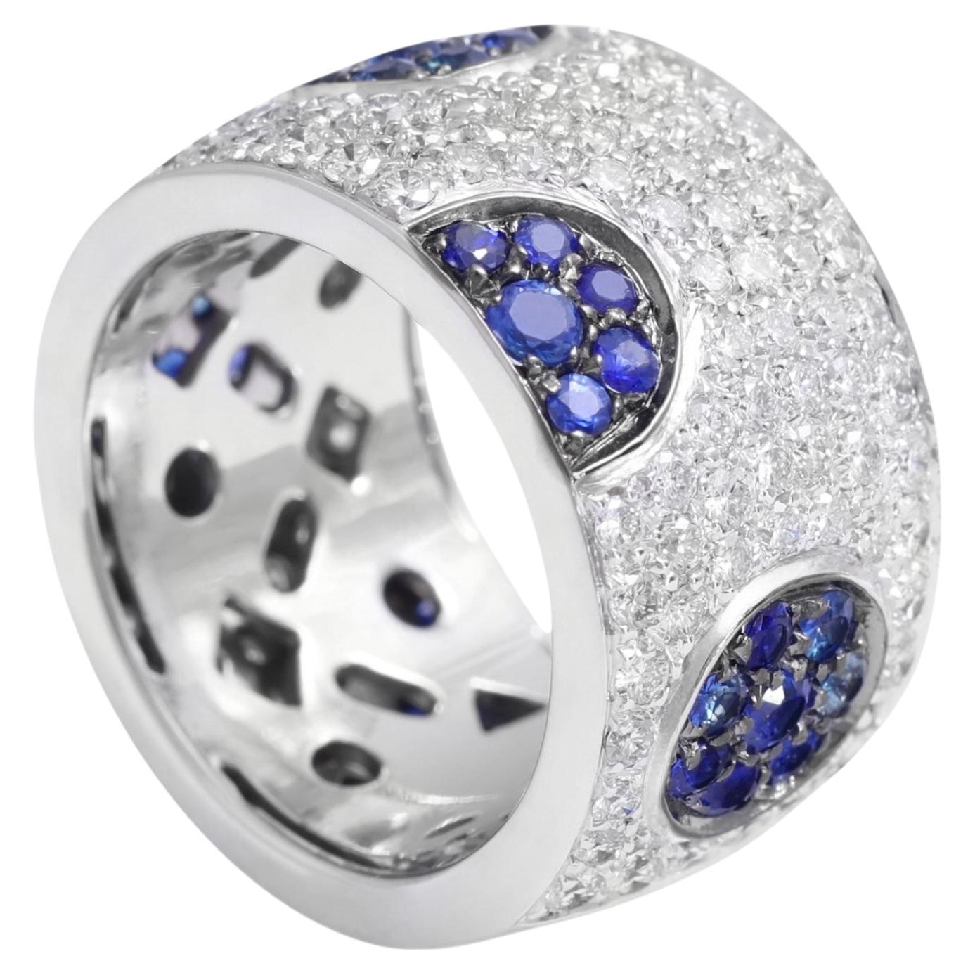 18 Kt White Gold Sapphires & Brilliant Cut Diamonds Ring In New Condition For Sale In Antwerp, BE
