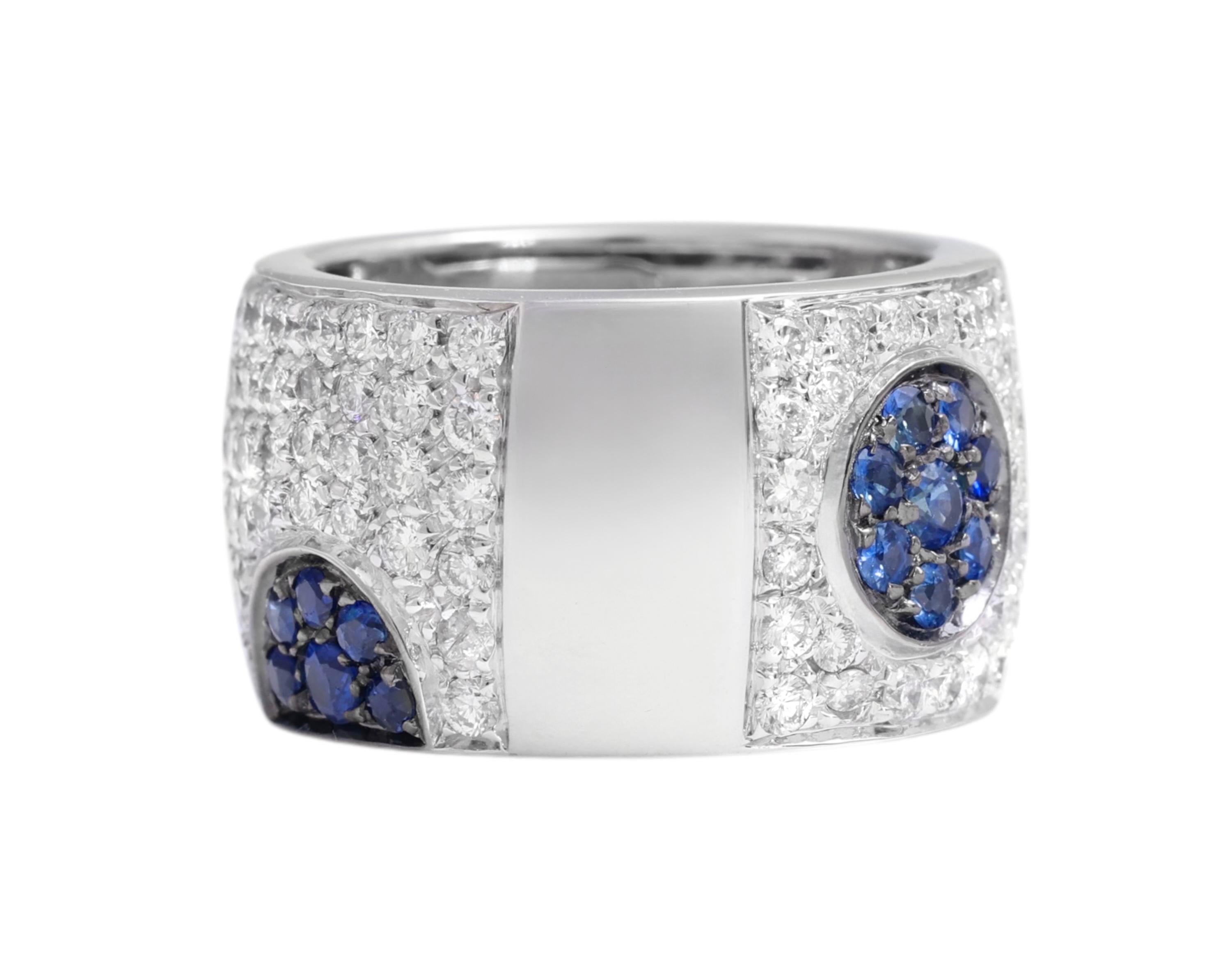 18 Kt White Gold Sapphires & Brilliant Cut Diamonds Ring For Sale 1