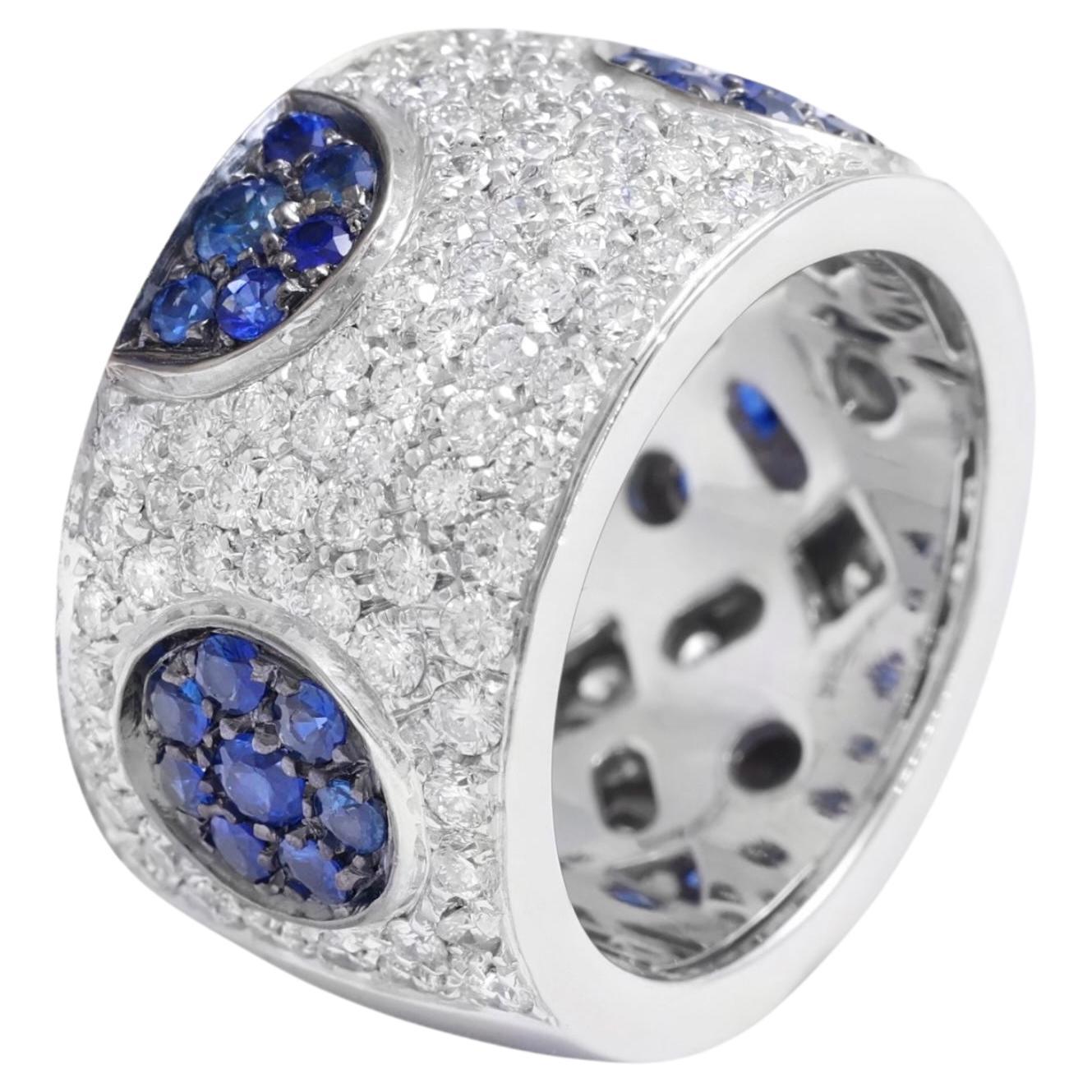 18 Kt White Gold Sapphires & Brilliant Cut Diamonds Ring For Sale