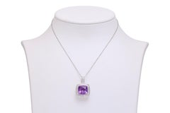 18 kt. White Gold Set Necklace, Earrings, Ring With Amethyst & Diamonds
