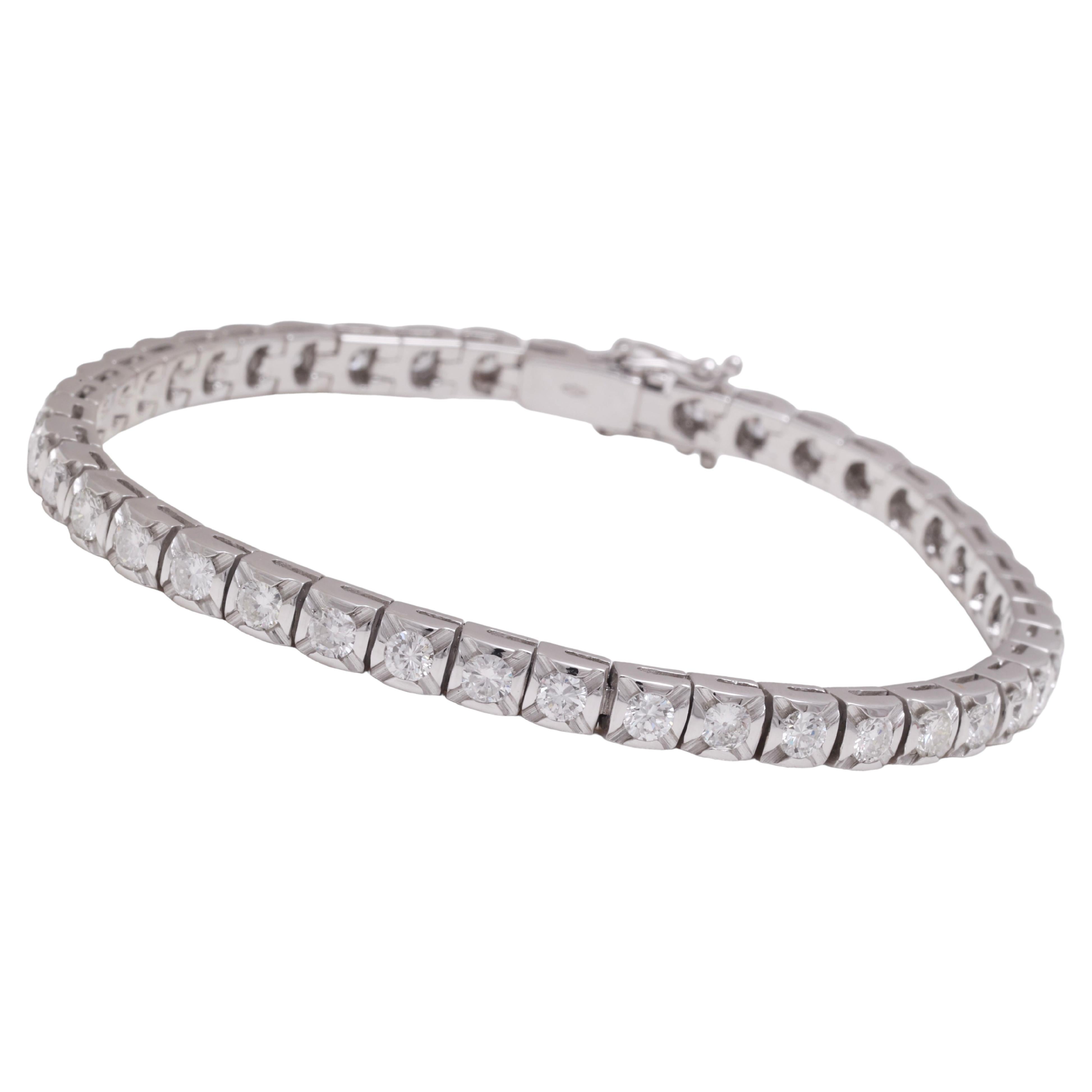 18 kt. White Gold Solid Tennis Bracelet With 4.2 ct. Brilliant Cut Diamonds For Sale