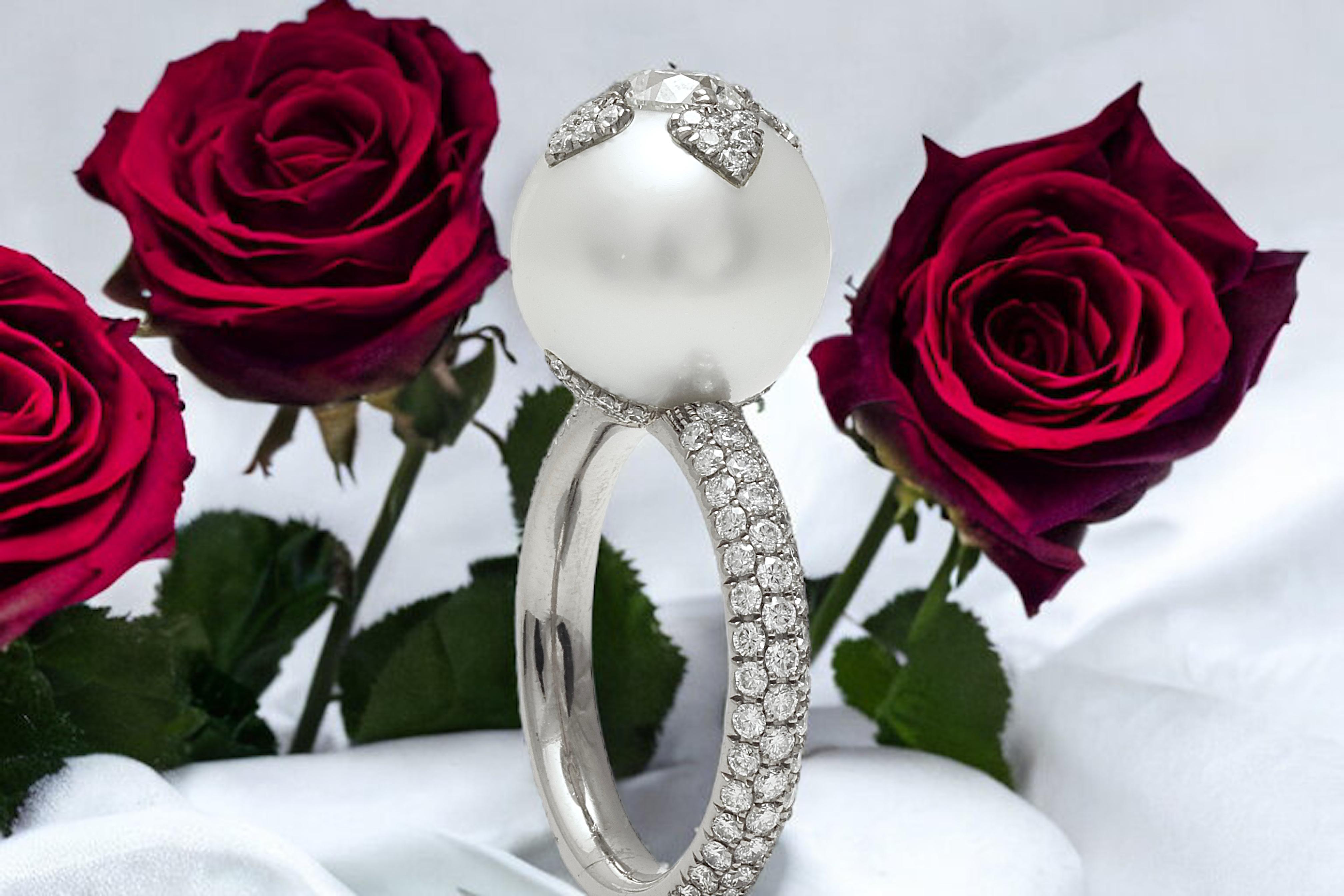18 kt White Gold South Sea Pearl & Diamond Ring, One of a kind For Sale 13