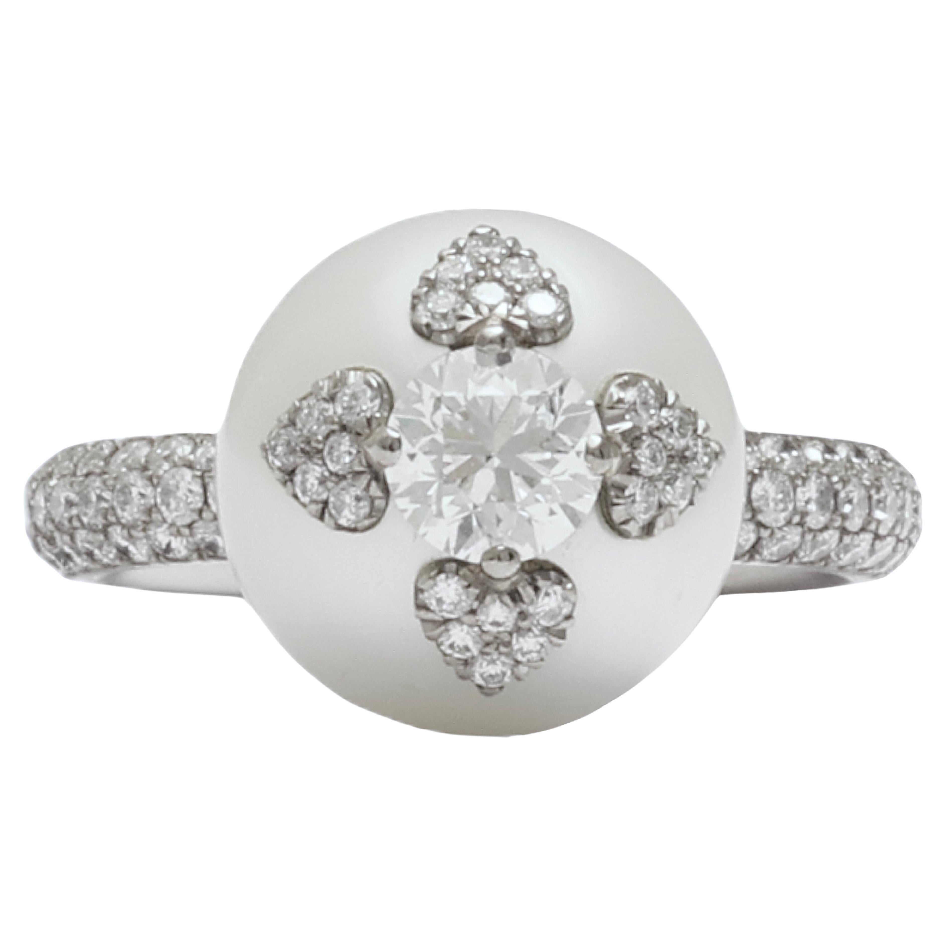 18 kt White Gold South Sea Pearl & Diamond Ring, One of a kind