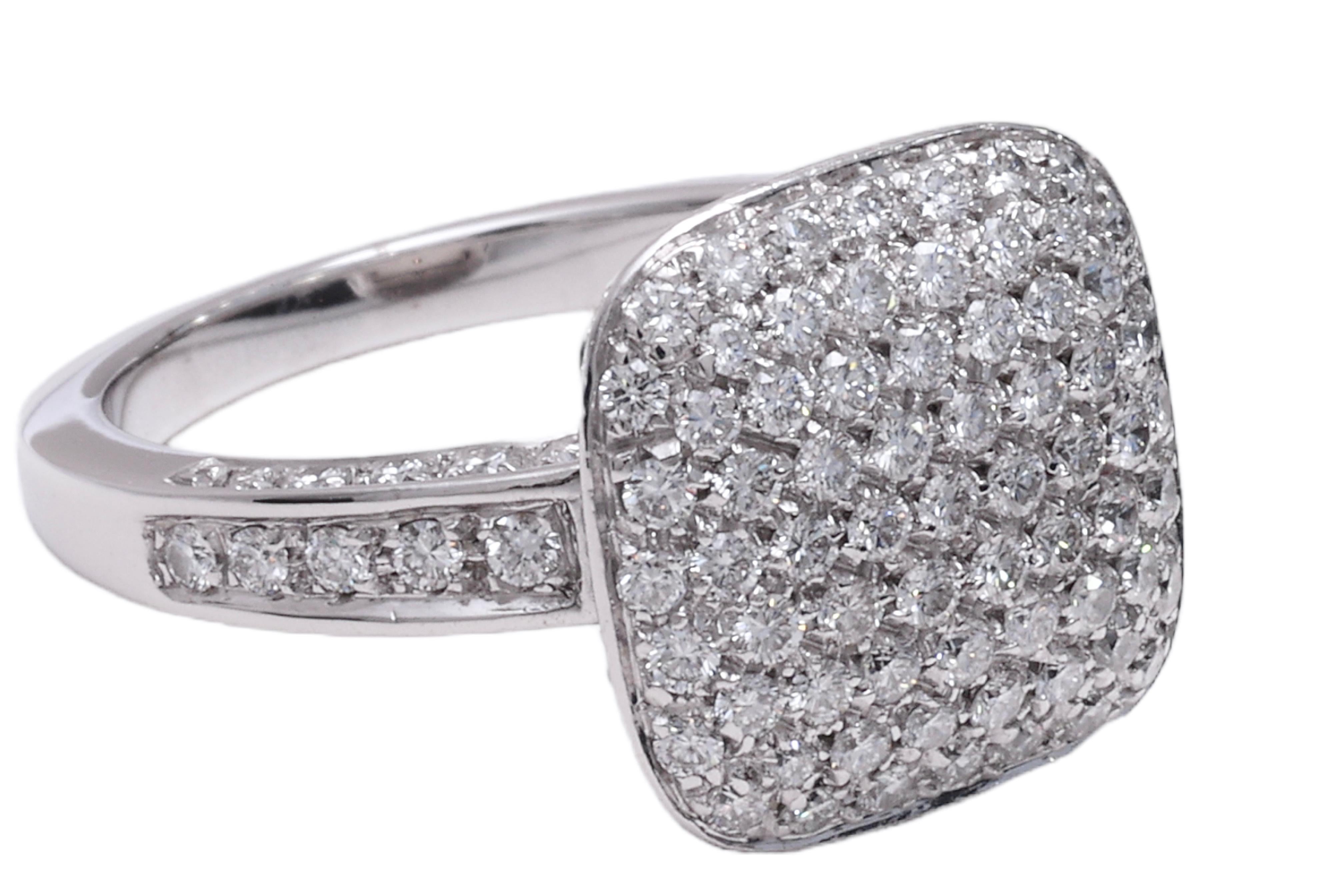 Brilliant Cut 18 kt. White Gold Square Ring Set with 1.30 Ct. Diamonds For Sale
