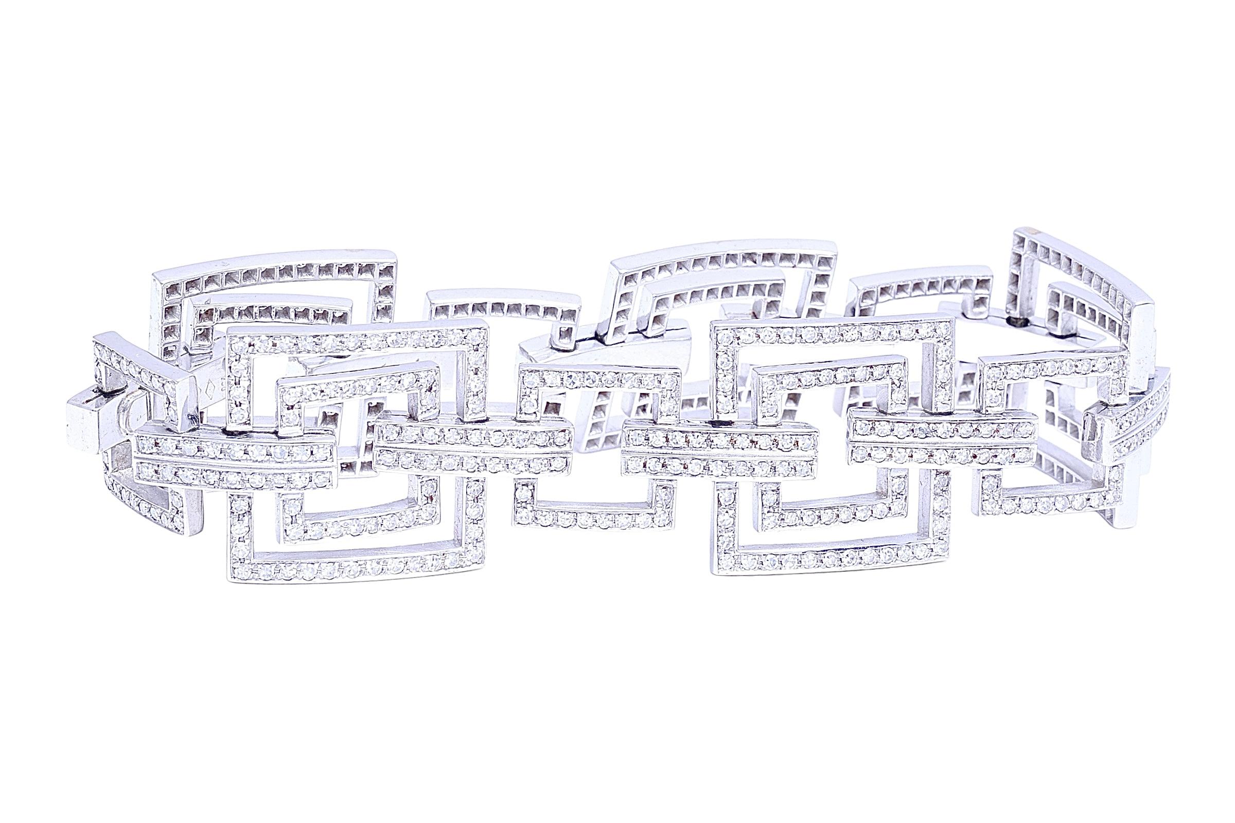 Artisan 18 kt. White Gold Square Tennis Bracelet with 8.52 ct. Diamonds For Sale