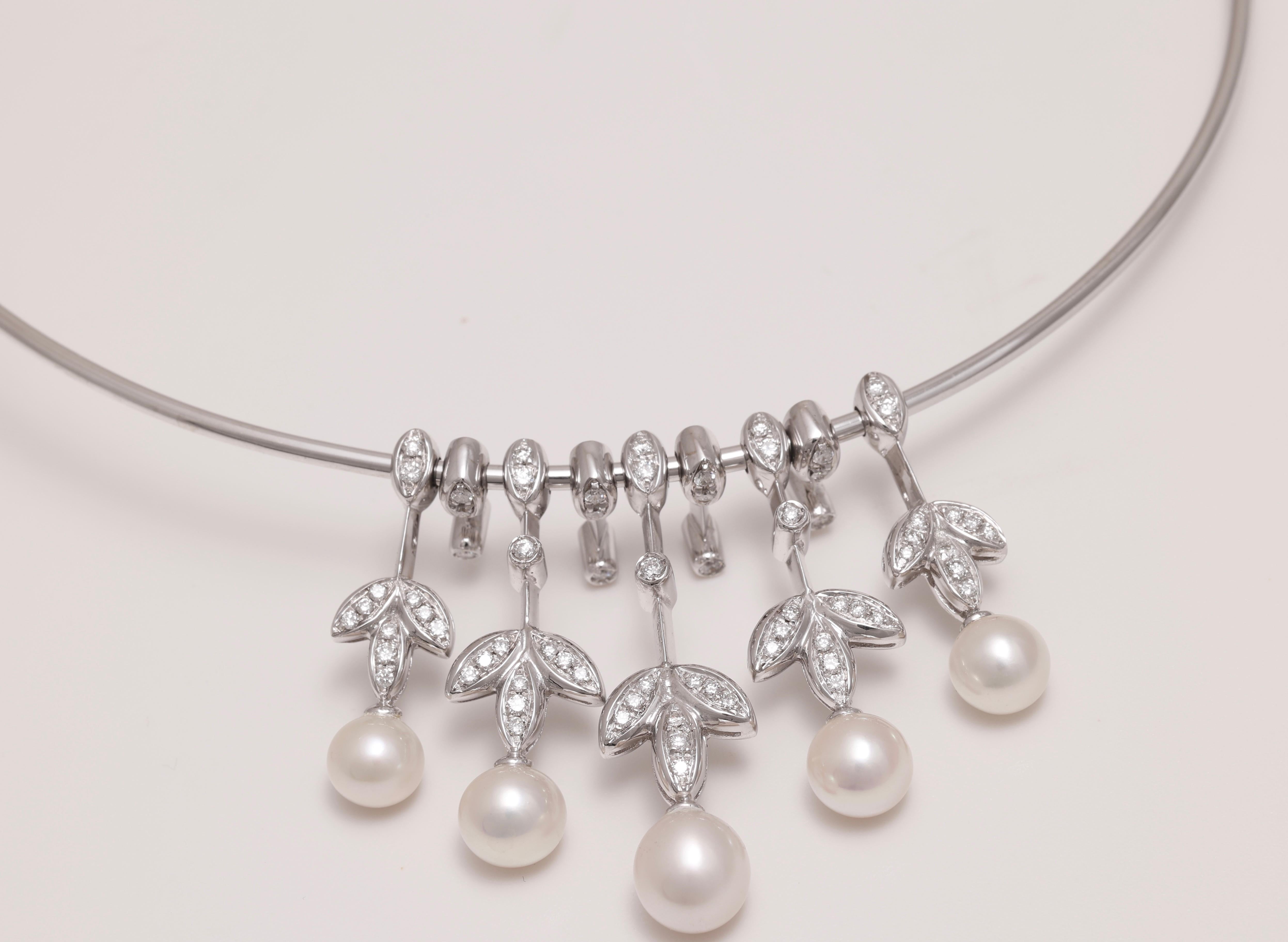 18 kt white gold Sturdy necklace with sliding pendants with Diamonds & Pearls For Sale 1