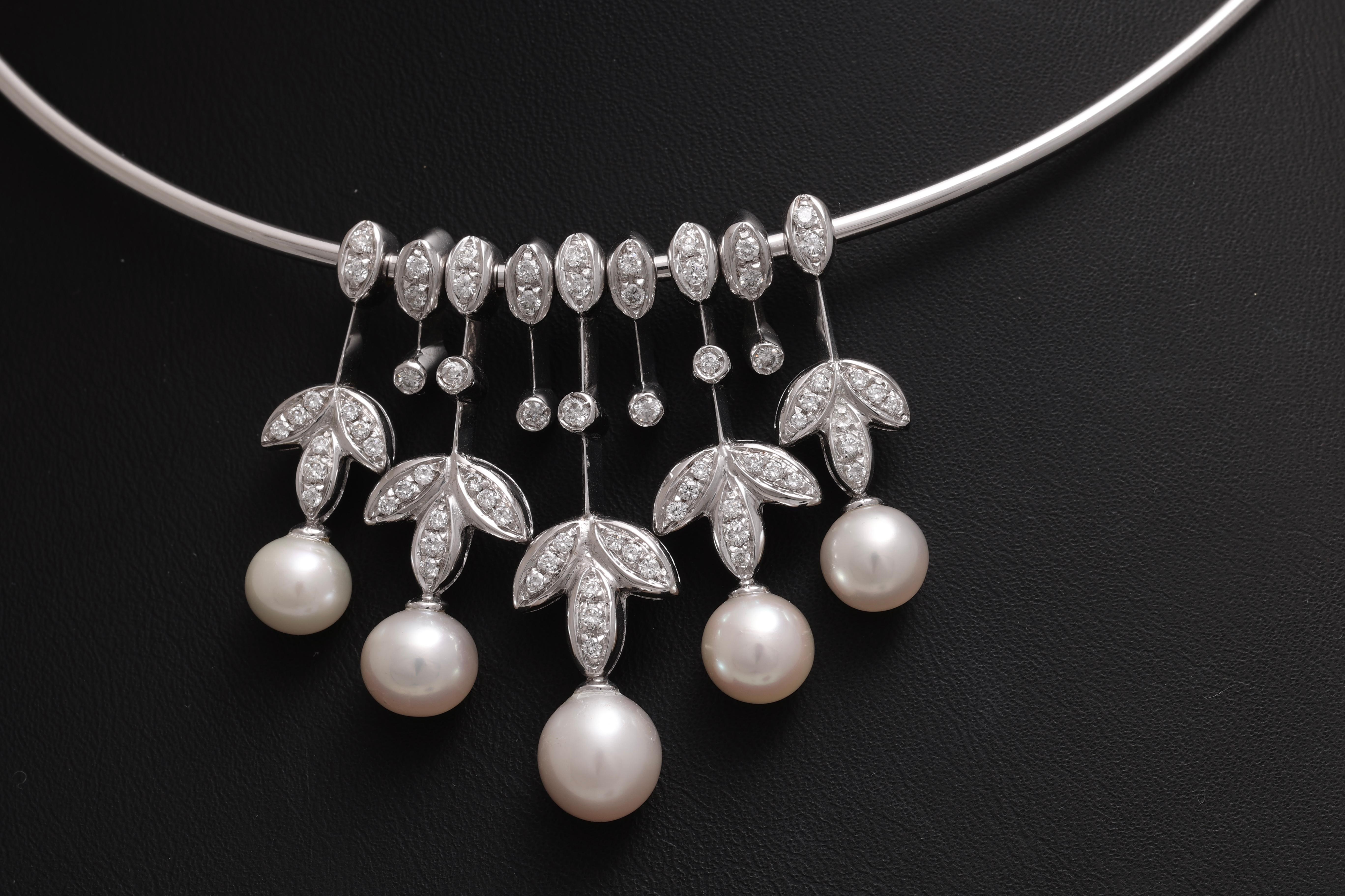18 kt white gold Sturdy necklace with sliding pendants with Diamonds & Pearls For Sale 2