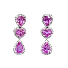 18 Kt White Gold Sweetheart Pink Sapphire Drop Earrings
