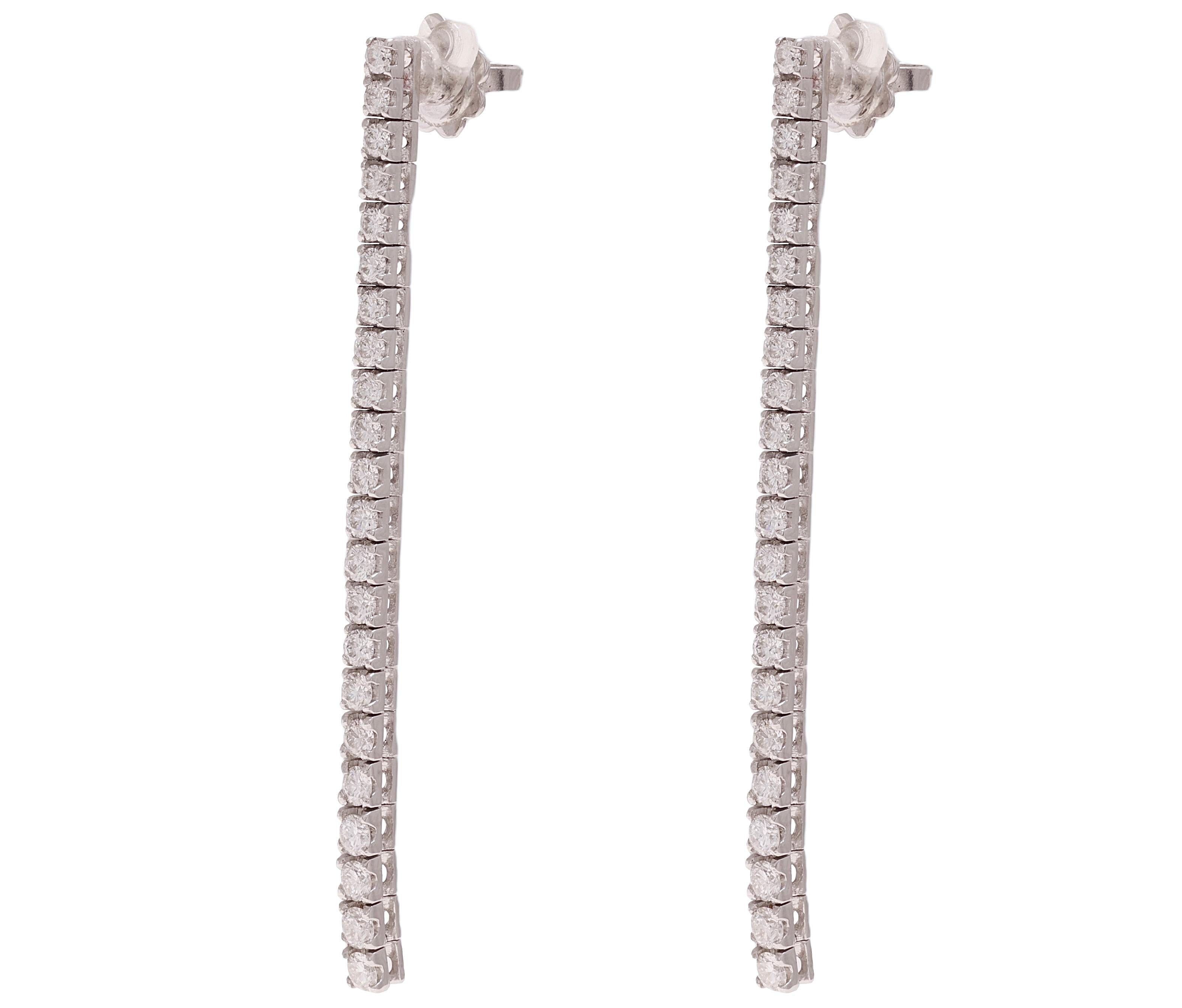 Brilliant Cut 18 kt. White Gold Tennis Earrings With 2.2 ct. Diamonds For Sale