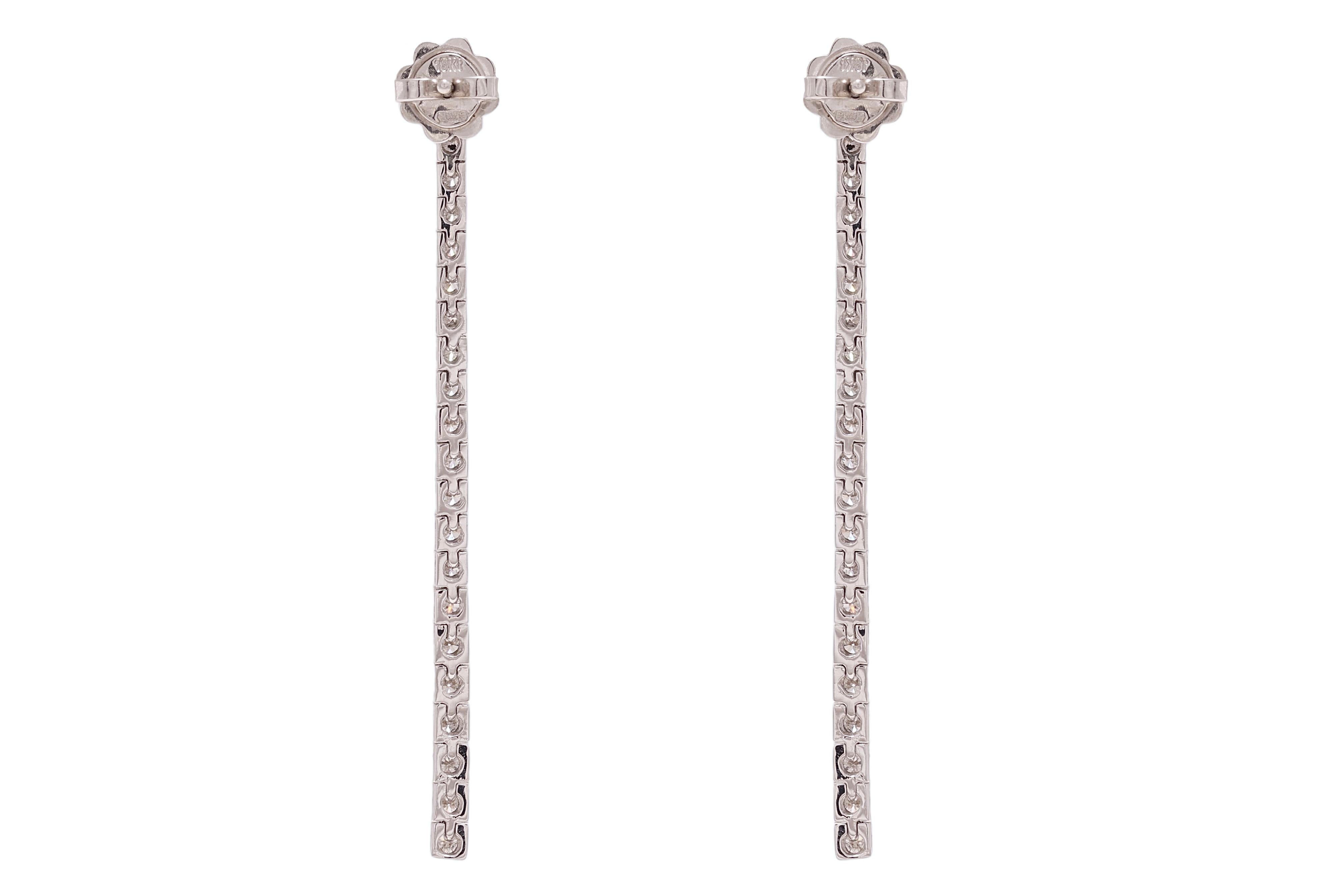 Women's or Men's 18 kt. White Gold Tennis Earrings With 2.2 ct. Diamonds For Sale