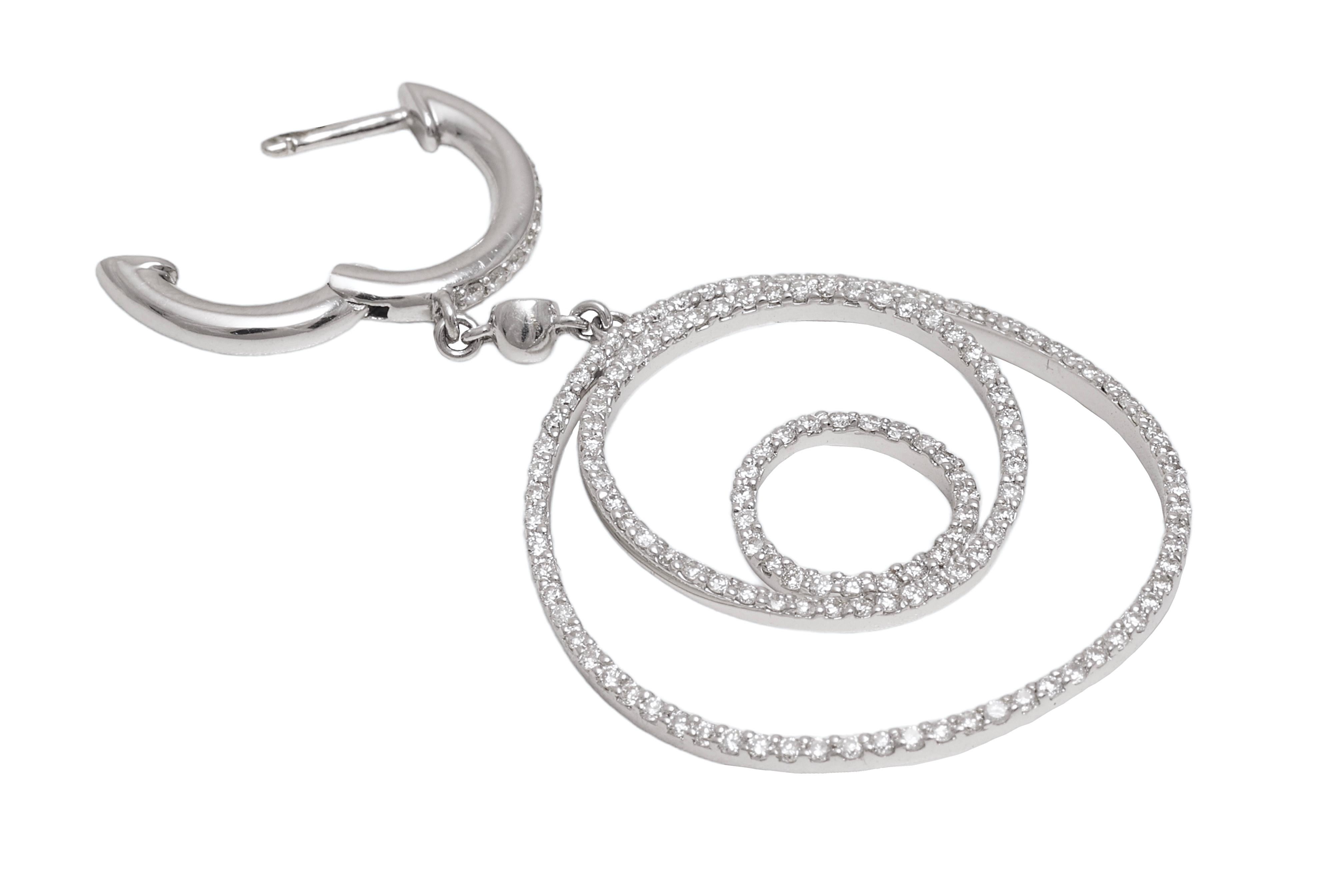 Brilliant Cut 18 kt. White Gold Tipple Circle 1.68 ct. Diamond Earrings For Sale