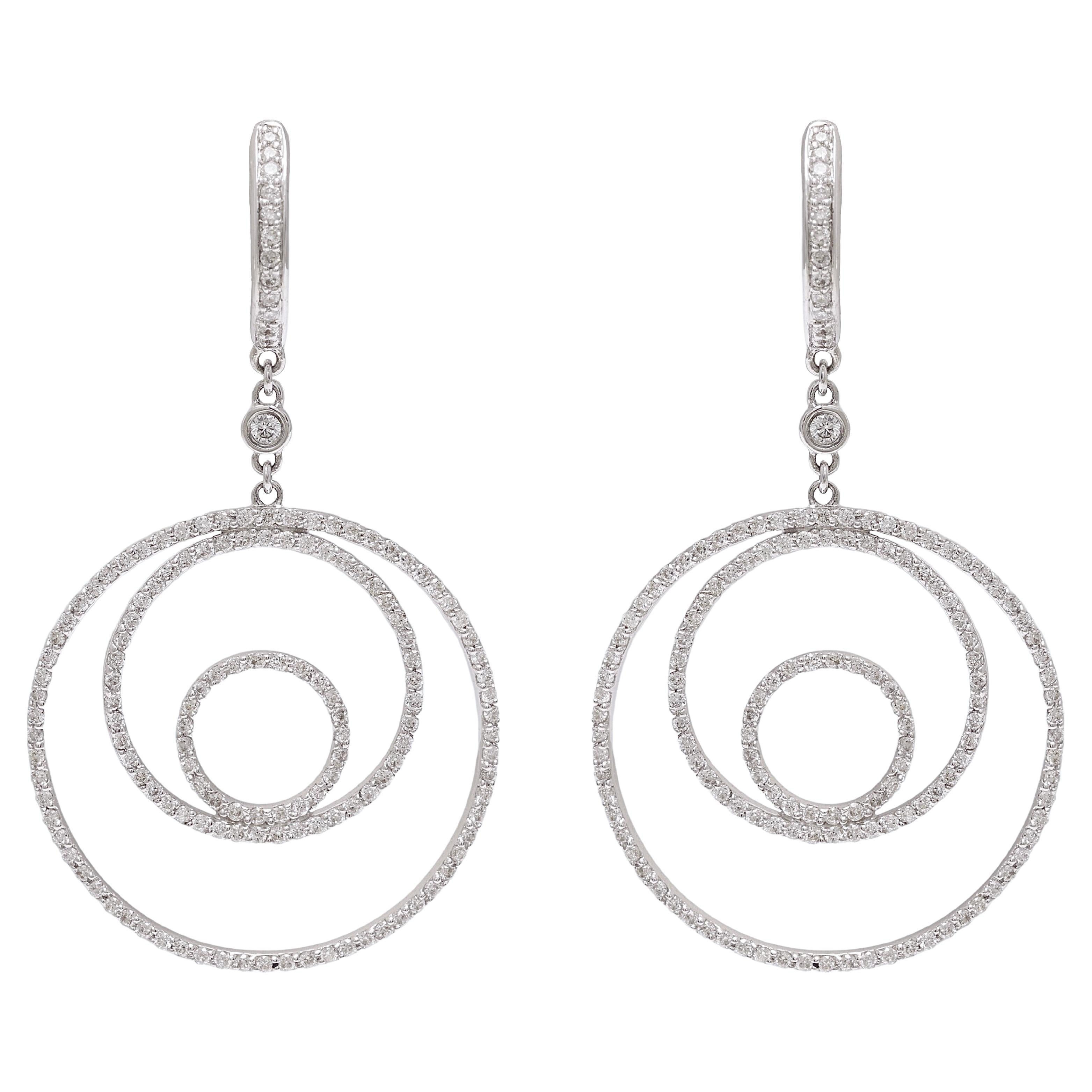 18 kt. White Gold Tipple Circle 1.68 ct. Diamond Earrings For Sale
