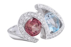 18 kt. White Gold Toi & Moi Ring 3.5 ct. Topaz, 2.20 ct. Tourmaline, Diamonds