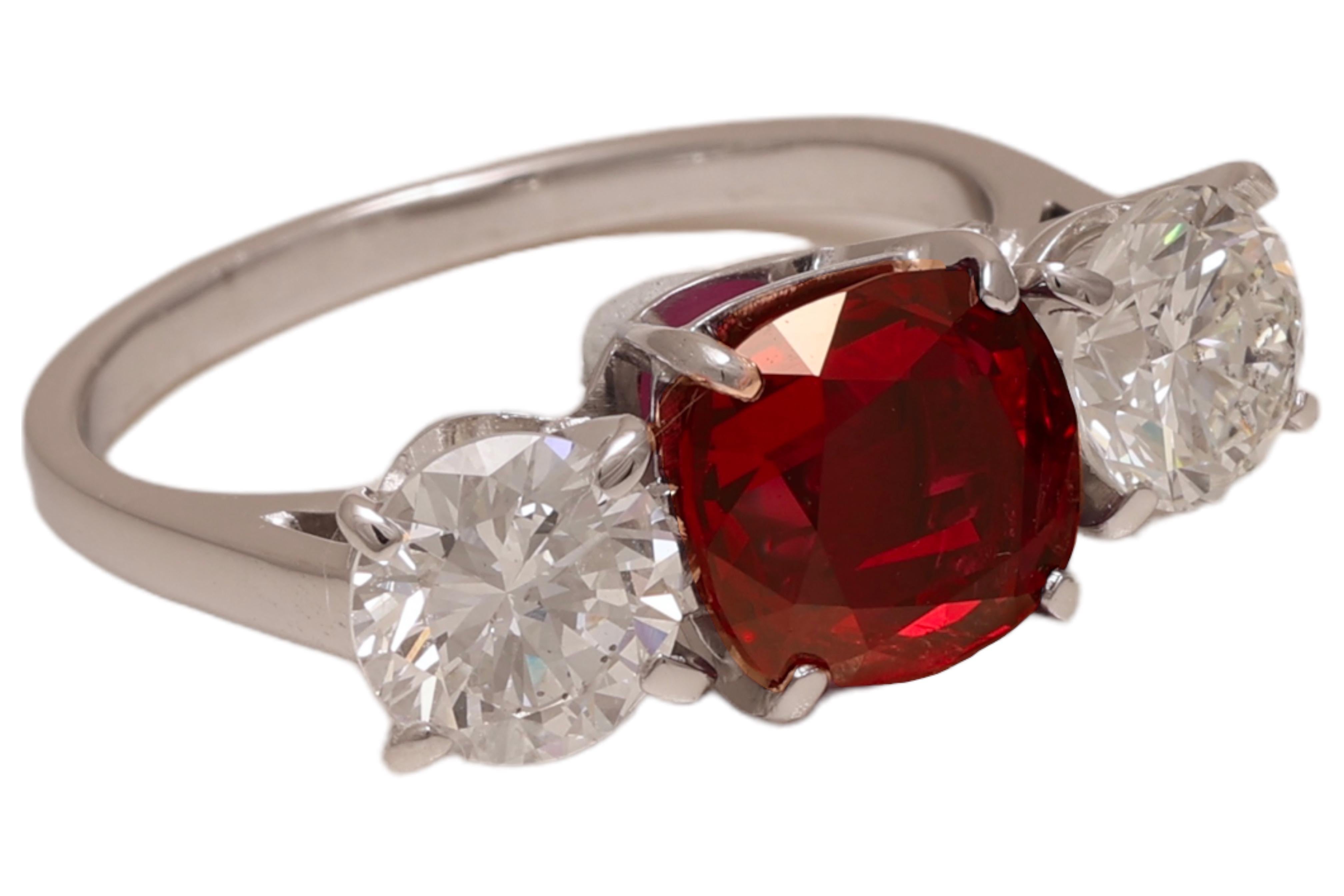 Artisan 18 kt. White Gold Trilogy Ring  2.2 ct. Vivid Red Siam Ruby & 1.73 ct. Diamonds For Sale