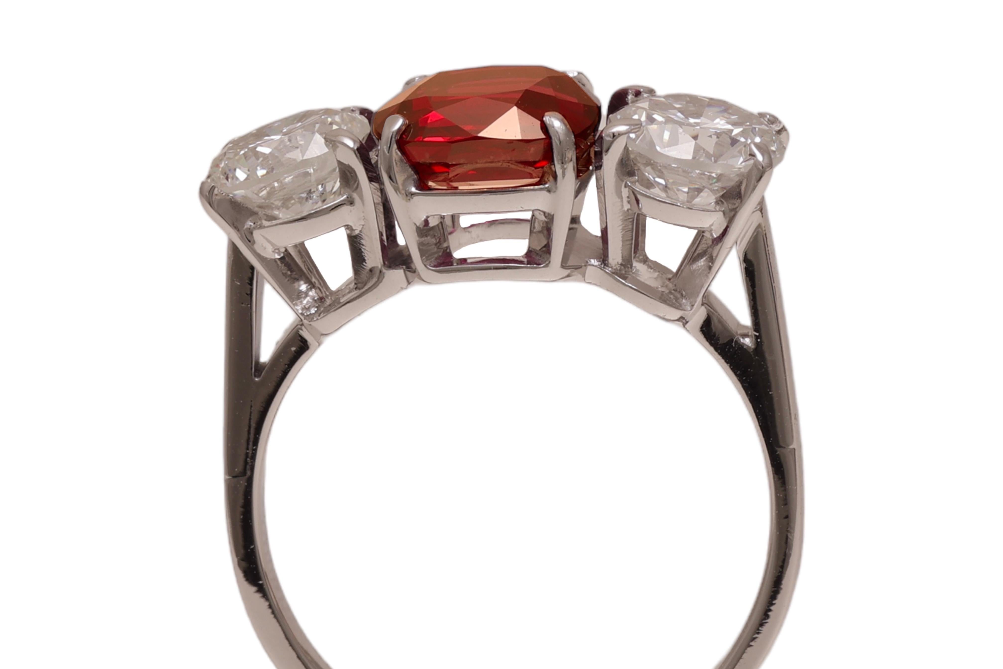 18 kt. White Gold Trilogy Ring  2.2 ct. Vivid Red Siam Ruby & 1.73 ct. Diamonds For Sale 1