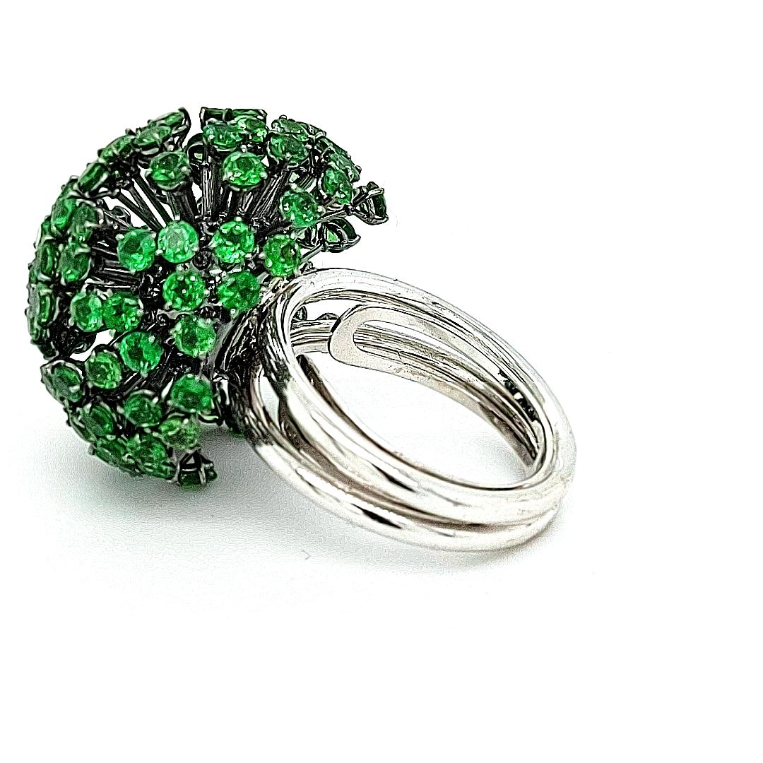 Women's or Men's 18kt Solid White Gold Tsavorite Semi Precious Cocktail Cluster Ring For Sale