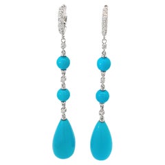 18 Kt White Gold Turquoise and  Diamonds Garavelli Hanging Earrings