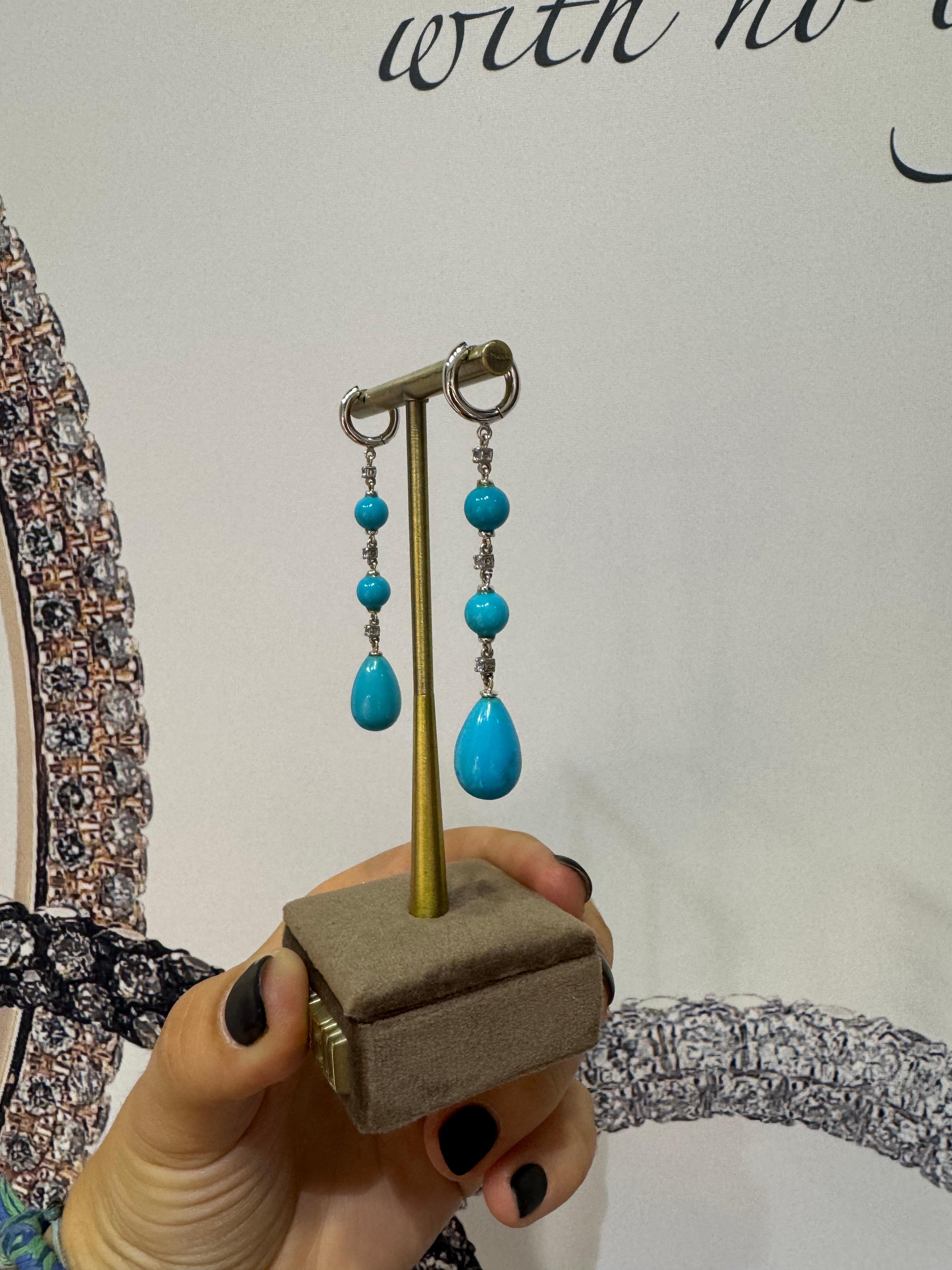 18 Kt White Gold Turquoise and  Sapphires Garavelli Hanging Earrings For Sale 5