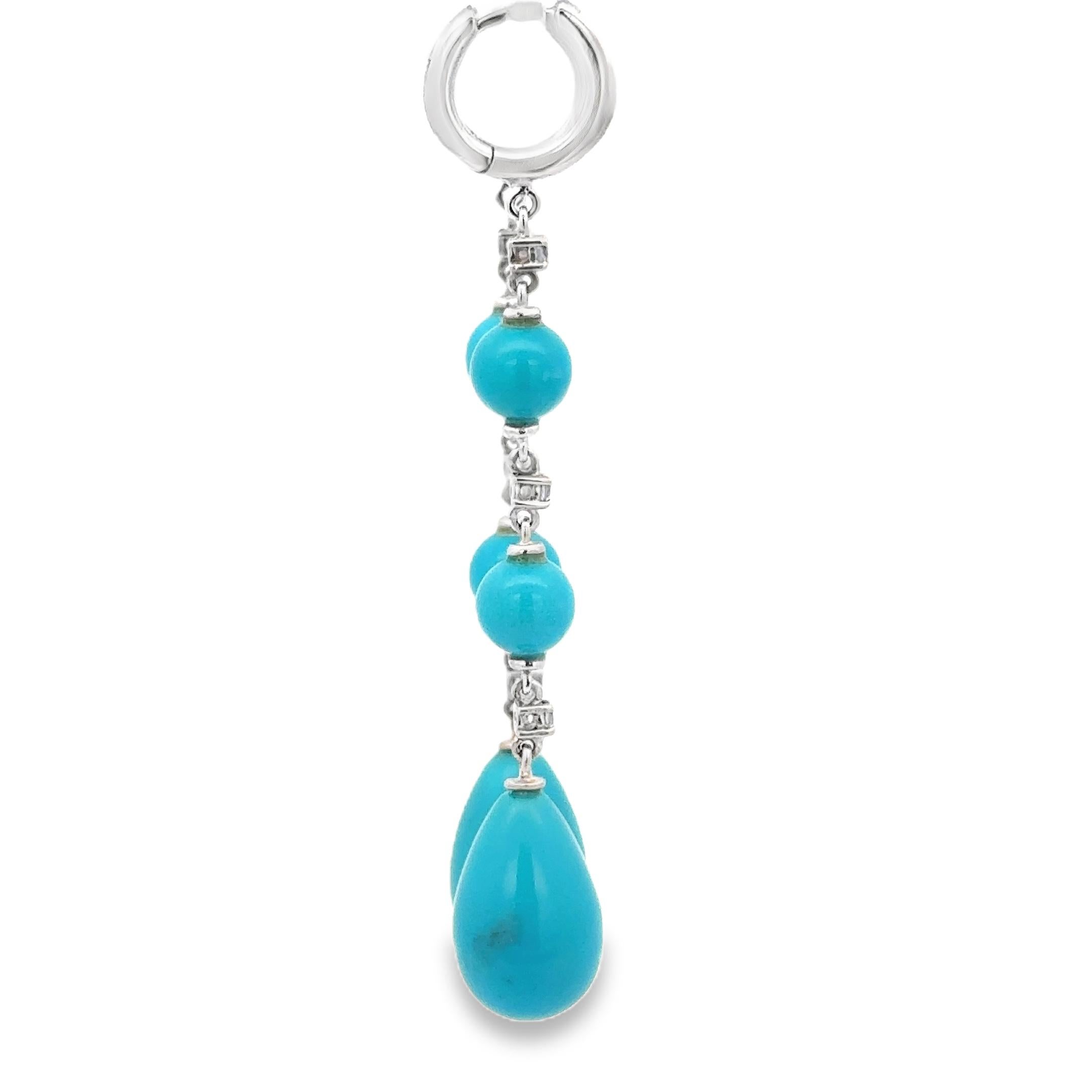 Women's 18 Kt White Gold Turquoise and  Sapphires Garavelli Hanging Earrings For Sale