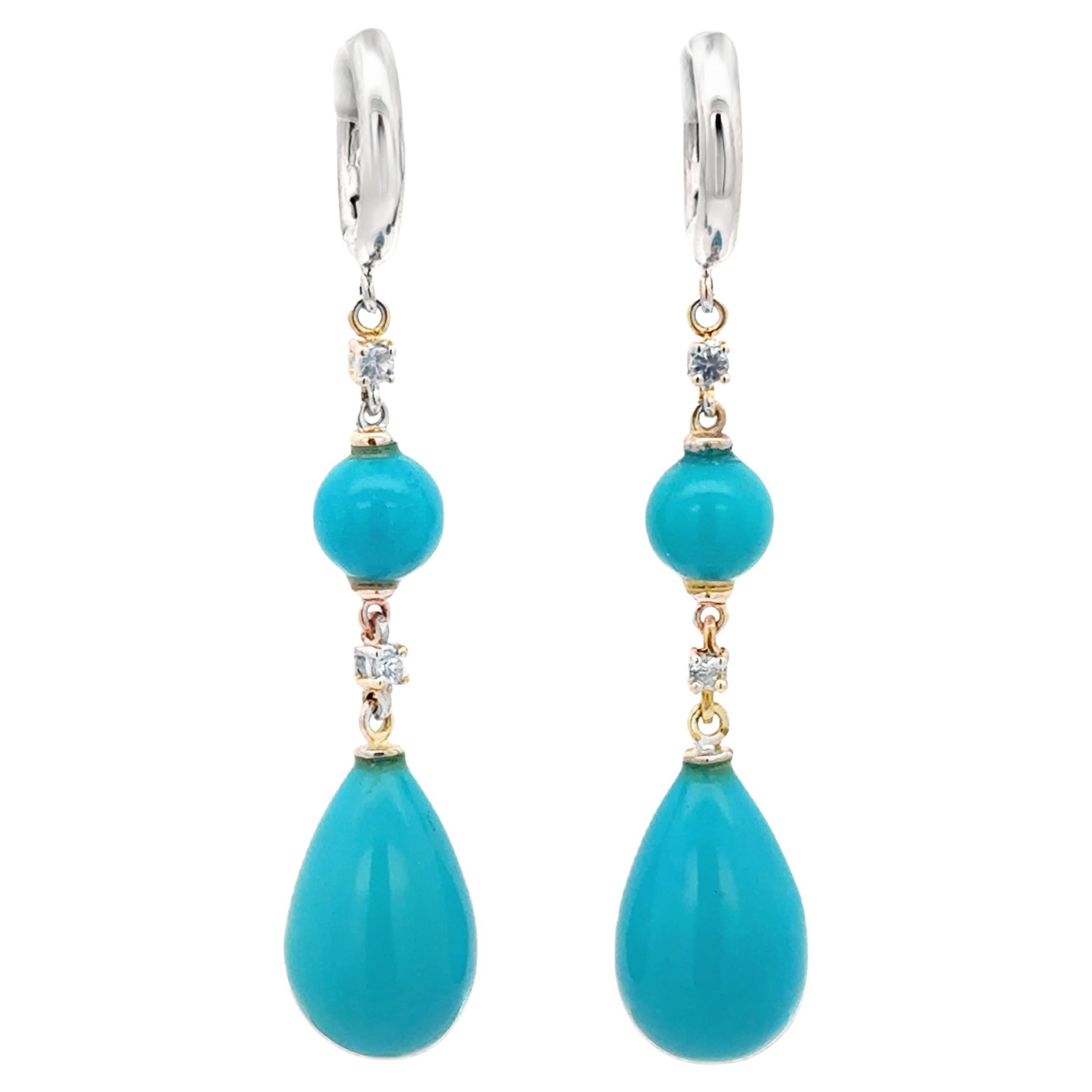 18 Kt White Gold Turquoise and  Sapphires Garavelli Hanging Earrings