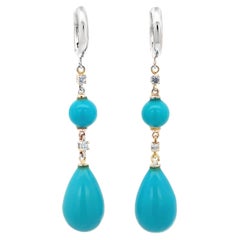 18 Kt White Gold Turquoise and  Sapphires Garavelli Hanging Earrings