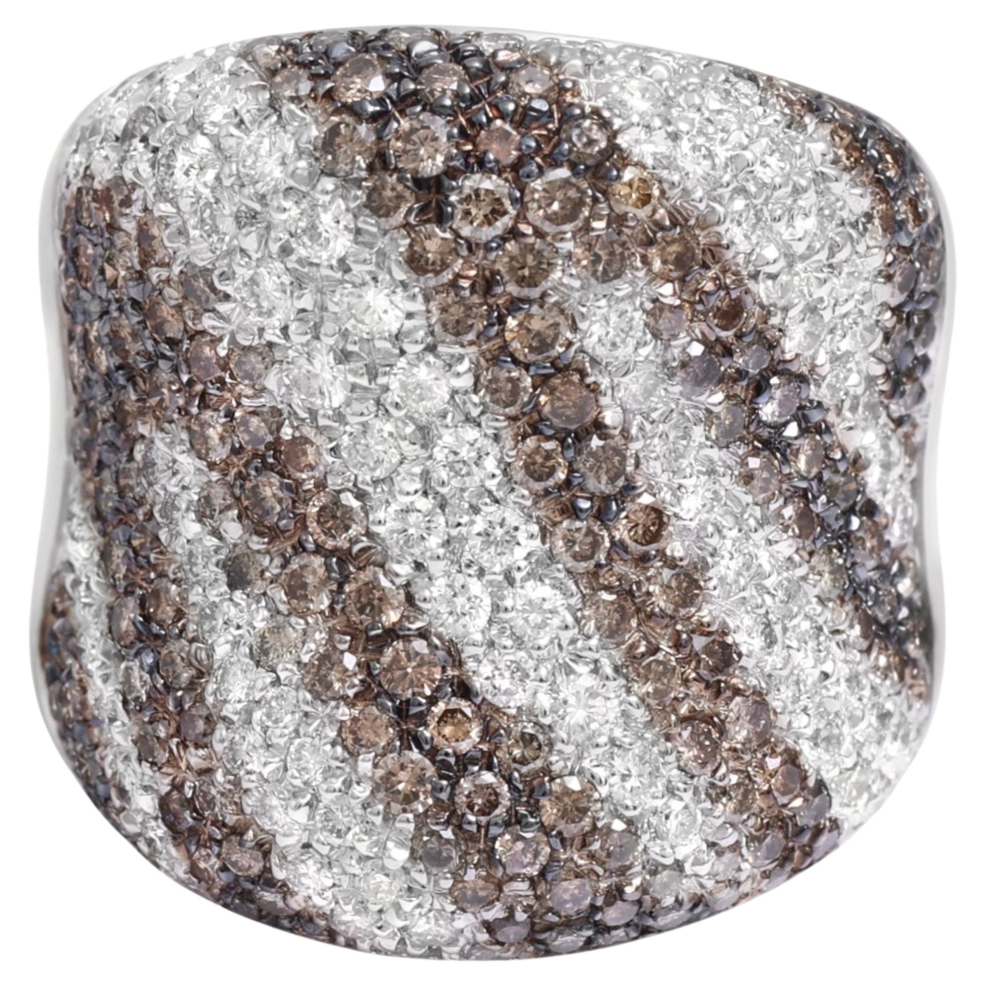 18 Kt White Gold White & Cognac Diamonds Zebra Model Ring