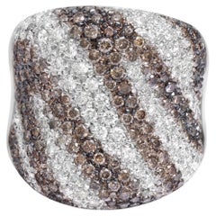 18 Kt White Gold White & Cognac Diamonds Zebra Model Ring