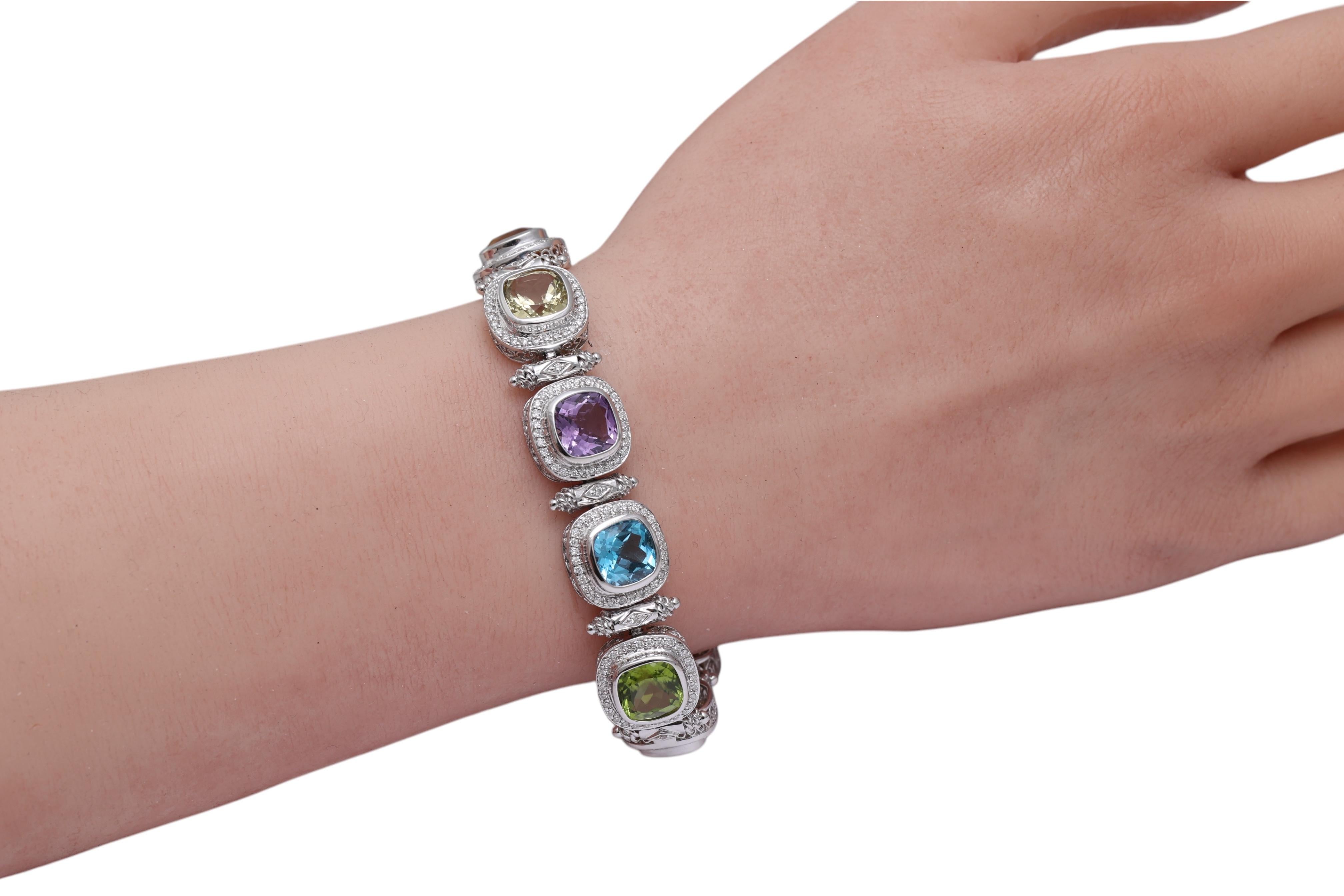 18 Kt White Gold with Natural Multi Gem Pastel Color Stones & Diamonds For Sale 5
