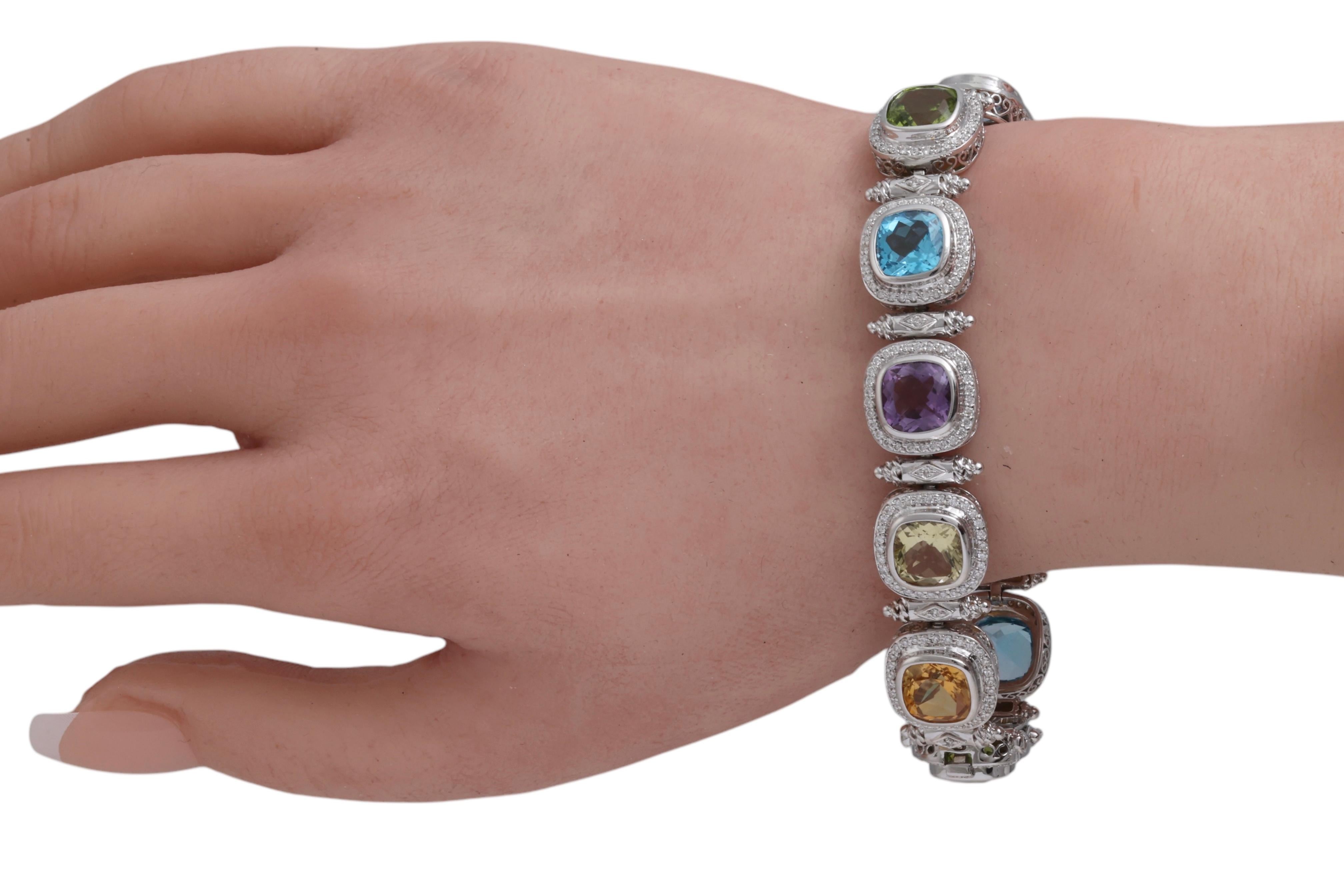 18 Kt White Gold with Natural Multi Gem Pastel Color Stones & Diamonds For Sale 6