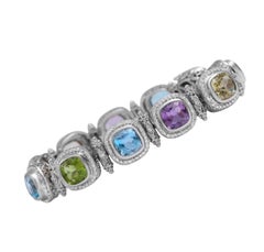 18 Kt White Gold with Natural Multi Gem Pastel Color Stones & Diamonds