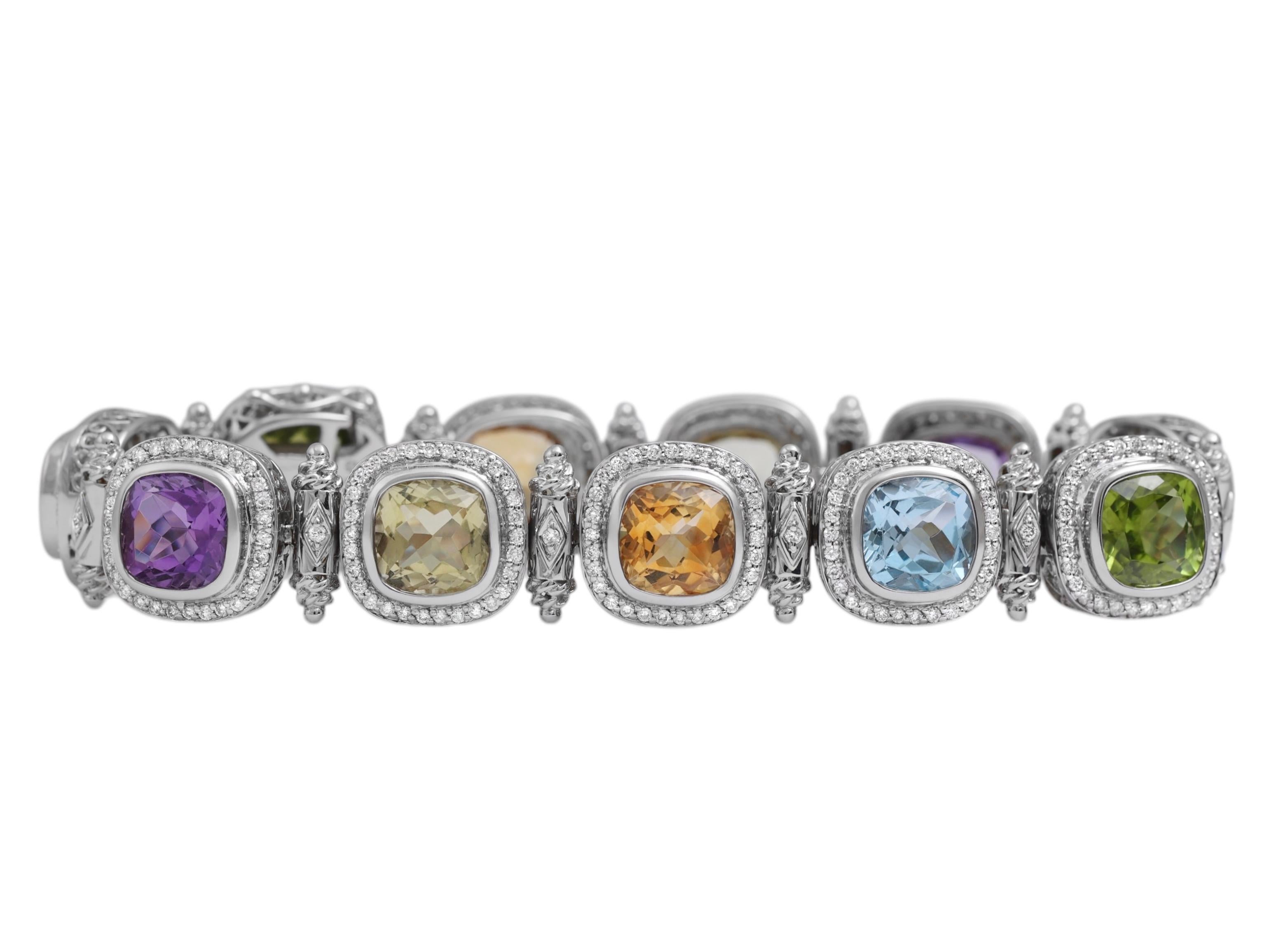 Modern 18 Kt White Gold with Natural Multi Gem Pastel Color Stones & Diamonds For Sale