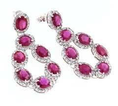 18 Kt White Gold with Red Ruby and White Diamonds Elegant Earrings