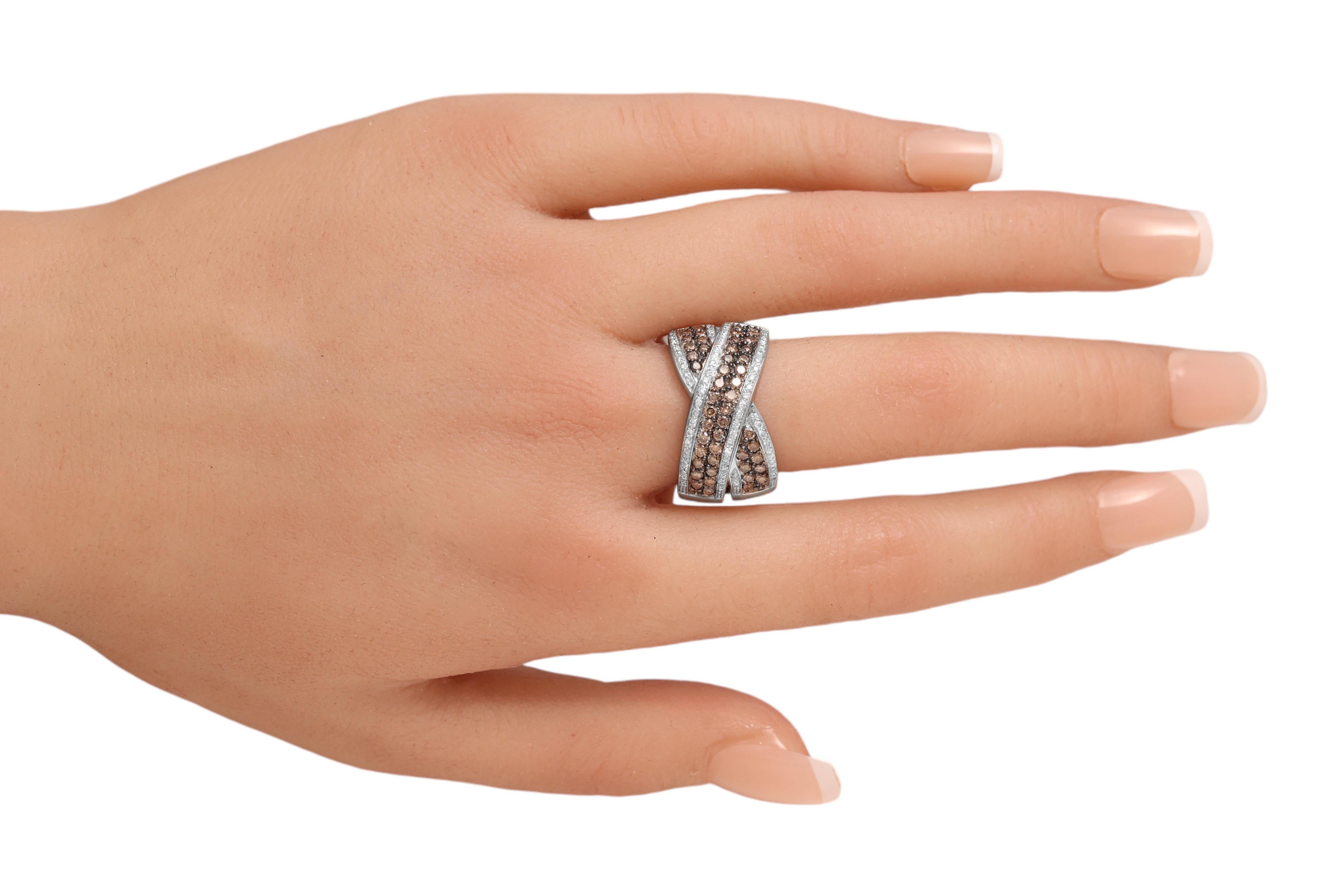 18 kt. White Gold Wrap Ring With 1.6 ct. White & Cognac Diamonds For Sale 7