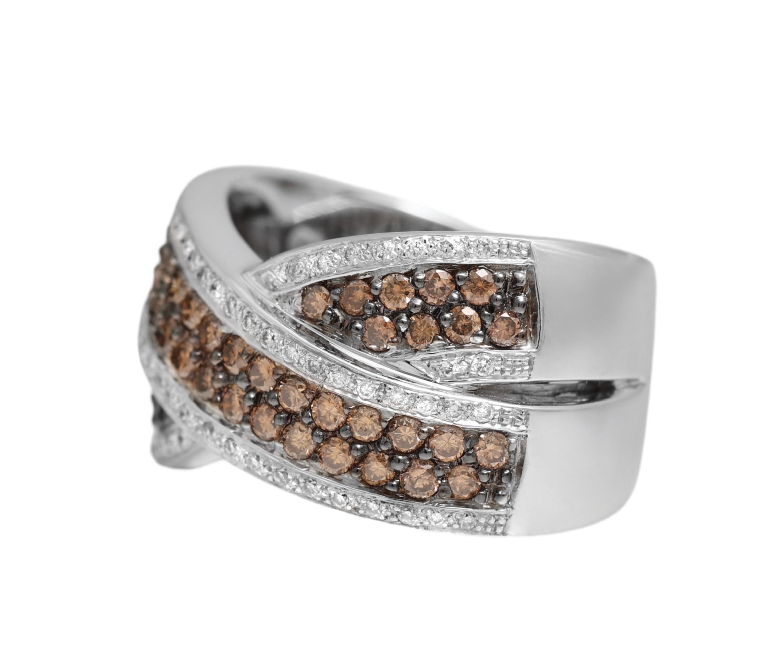 18 kt. White Gold Wrap Ring With 1.6 ct. White & Cognac Diamonds For Sale 1