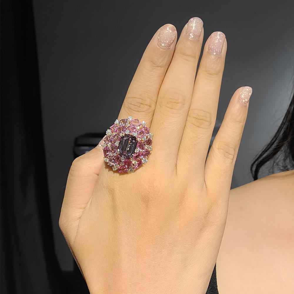18 Kt Weiß-Rotgold 5,77 Karat unerhitzter Spinell & Diamant Cocktail-Ring / Anhänger Damen im Angebot