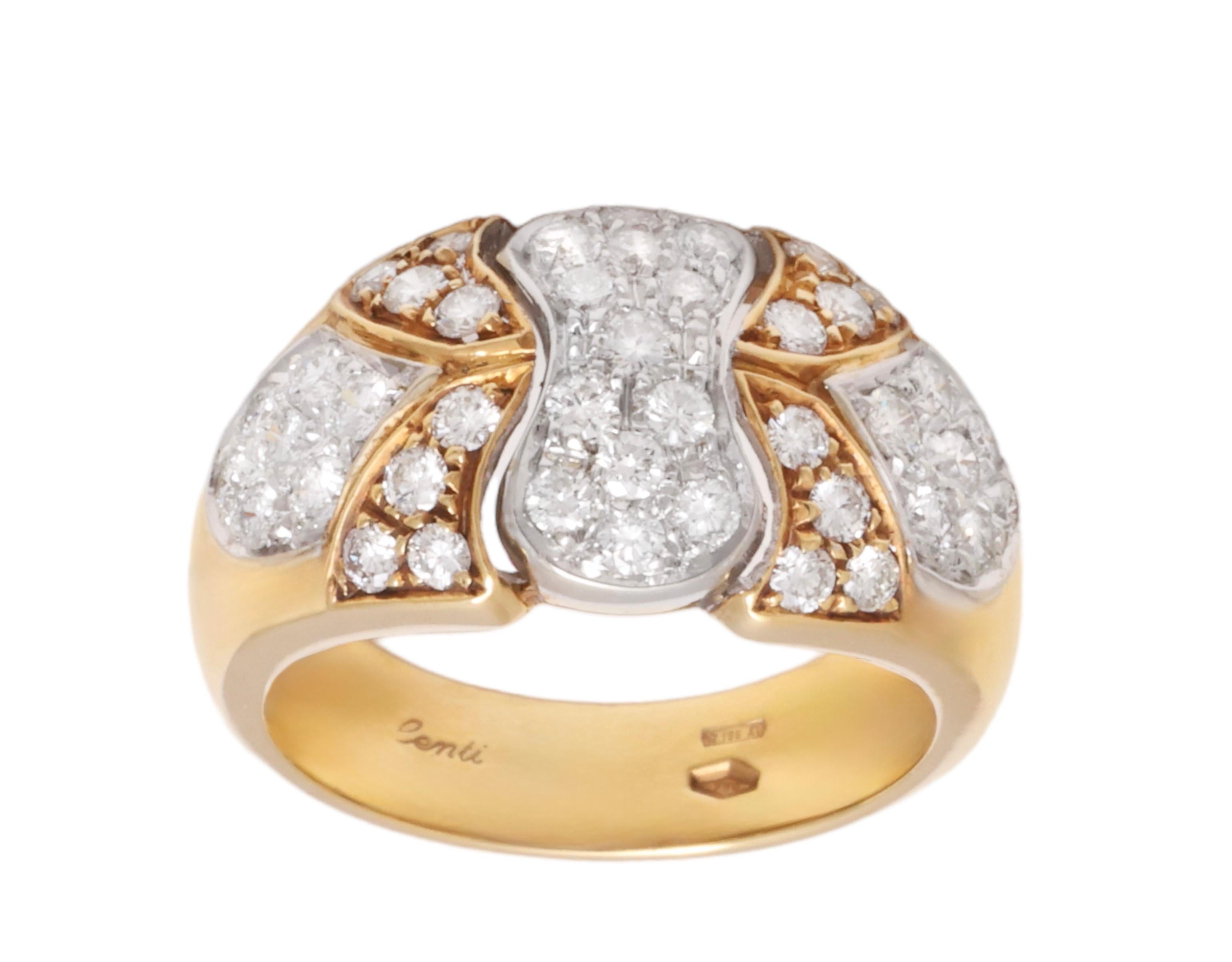 18 kt. Yellow Gold Ring With 0.86 ct. Diamonds

Diamonds: Brilliant cut diamonds, together  0.86 ct.

Material: 18 kt. white and yellow gold

Ring size: 55 EU /  7 1/4 US ( can be resized for free)

Total weight: 8.4 grams 

Ring will be presented