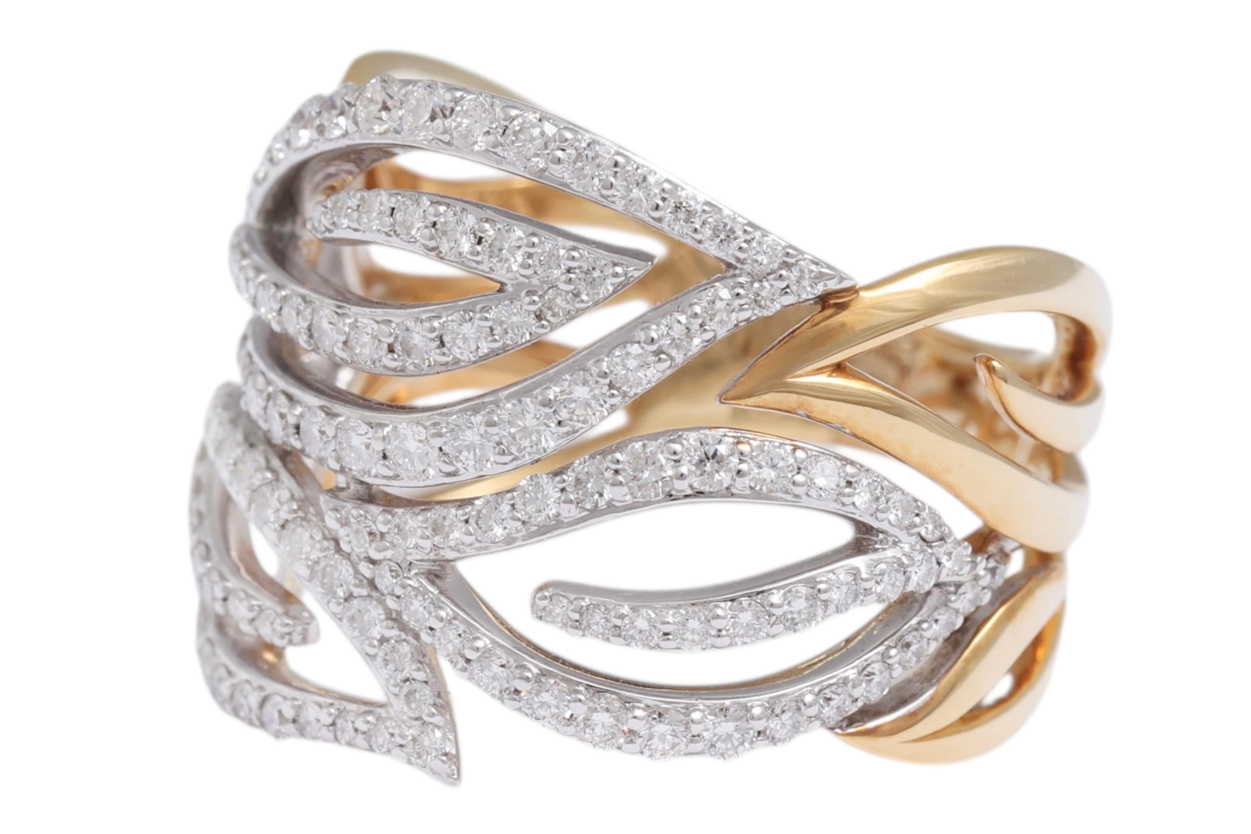 OR BLANC ET JAUNE 18 KT AVEC DIAMANTS À MOTIF DE FEUILLES.

DIAMANTS : 2,42 ct de diamants naturels de qualité supérieure extraits de la terre

MATERIAL : or blanc et jaune 18 carats

TAILLE : 57 ( peut être redimensionnée gratuitement)

POIDS : 6,2