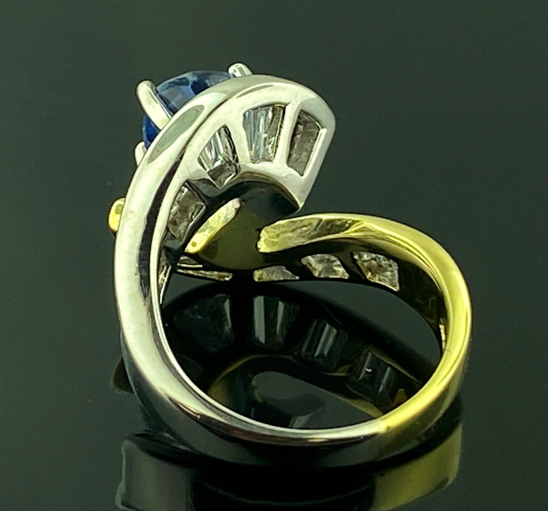 Women's or Men's 18 KT White & Yellow Gold Ring with a 4.03 Ct Blue Sapphire and 2.0 Cts Diamonds