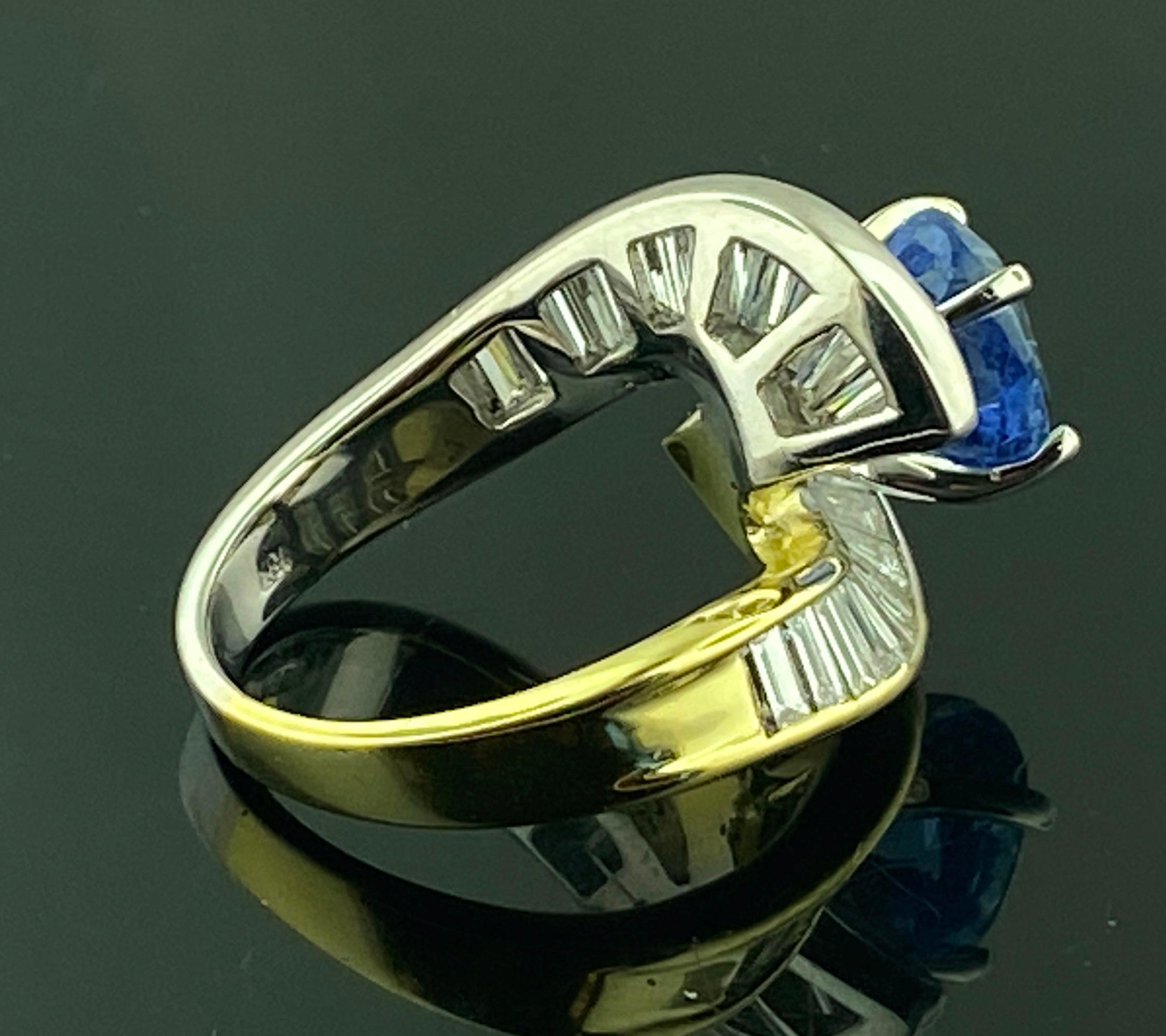 18 KT White & Yellow Gold Ring with a 4.03 Ct Blue Sapphire and 2.0 Cts Diamonds 1