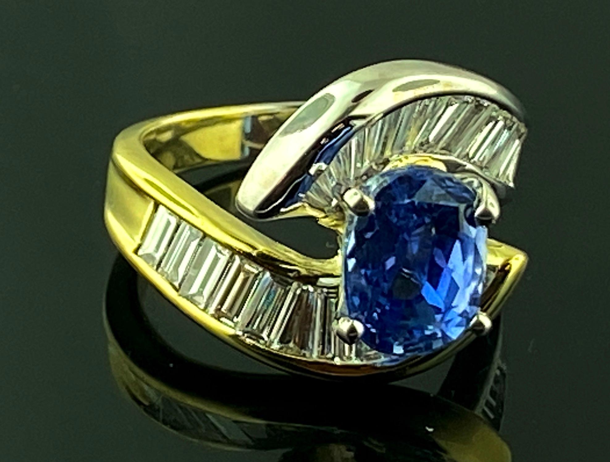 18 KT White & Yellow Gold Ring with a 4.03 Ct Blue Sapphire and 2.0 Cts Diamonds 2