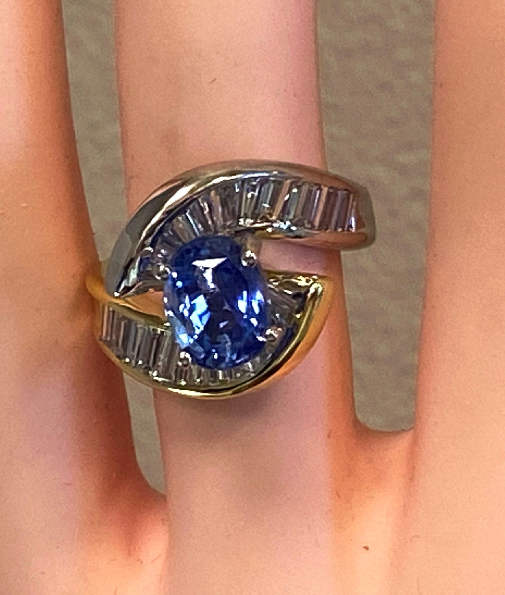 18 KT White & Yellow Gold Ring with a 4.03 Ct Blue Sapphire and 2.0 Cts Diamonds 3