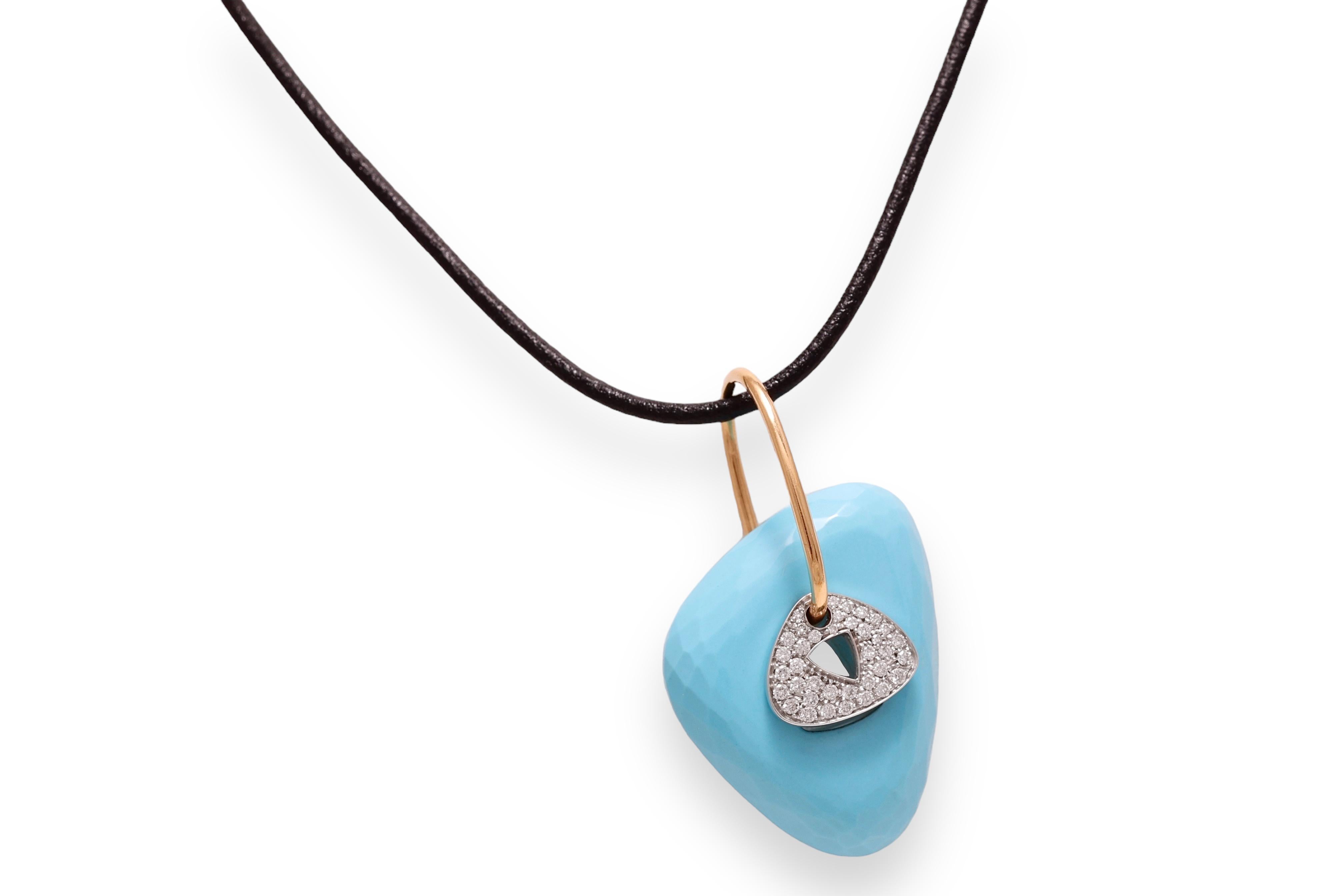 Modern 18 kt. Yellow and White Gold, Turquoise & Diamonds Mattioli Necklace / Pendant For Sale