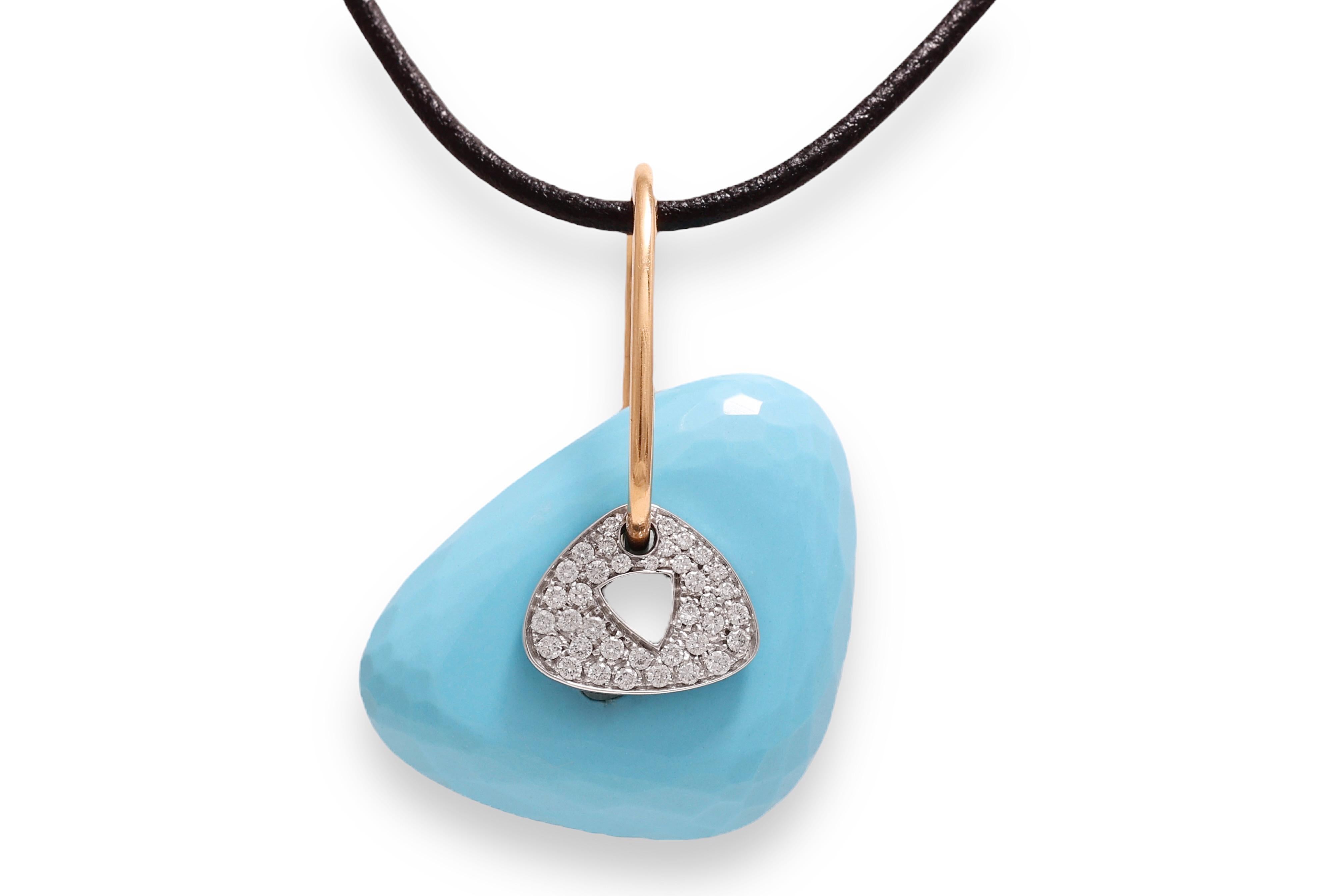 18 kt. Yellow and White Gold, Turquoise & Diamonds Mattioli Necklace / Pendant For Sale 1