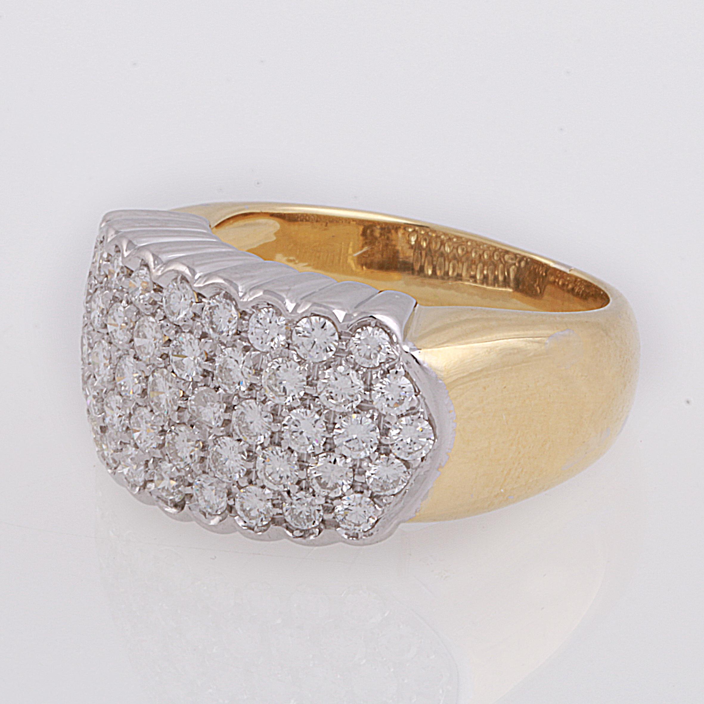 Contemporary 0.70 Carat Pavé Set Diamond Band Ring in 18 Karat Yellow and White Gold
