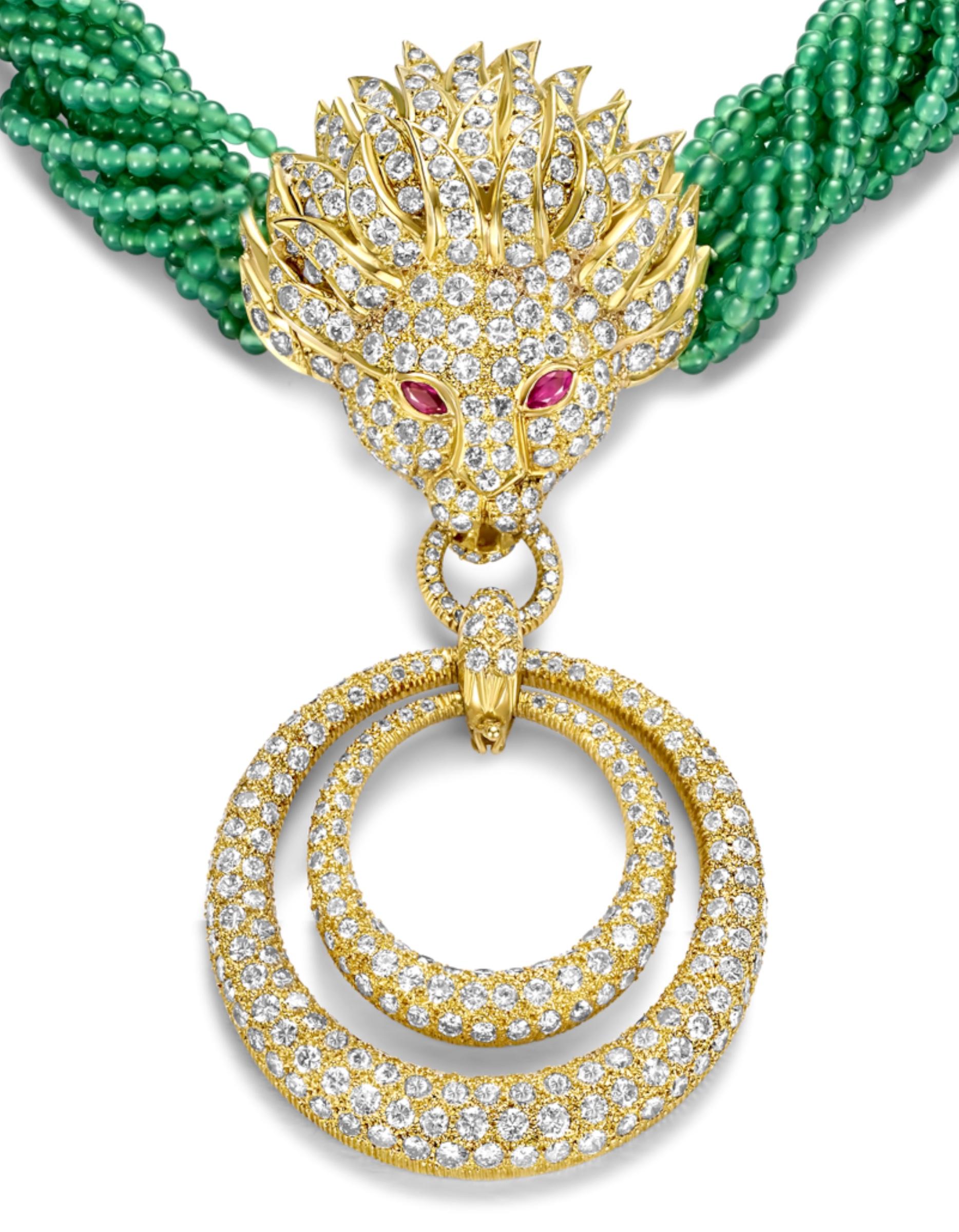 Artisan 18 kt. Yellow gold Adler Genève Necklace, Earrings, Bracelet, Ring Lion Set For Sale
