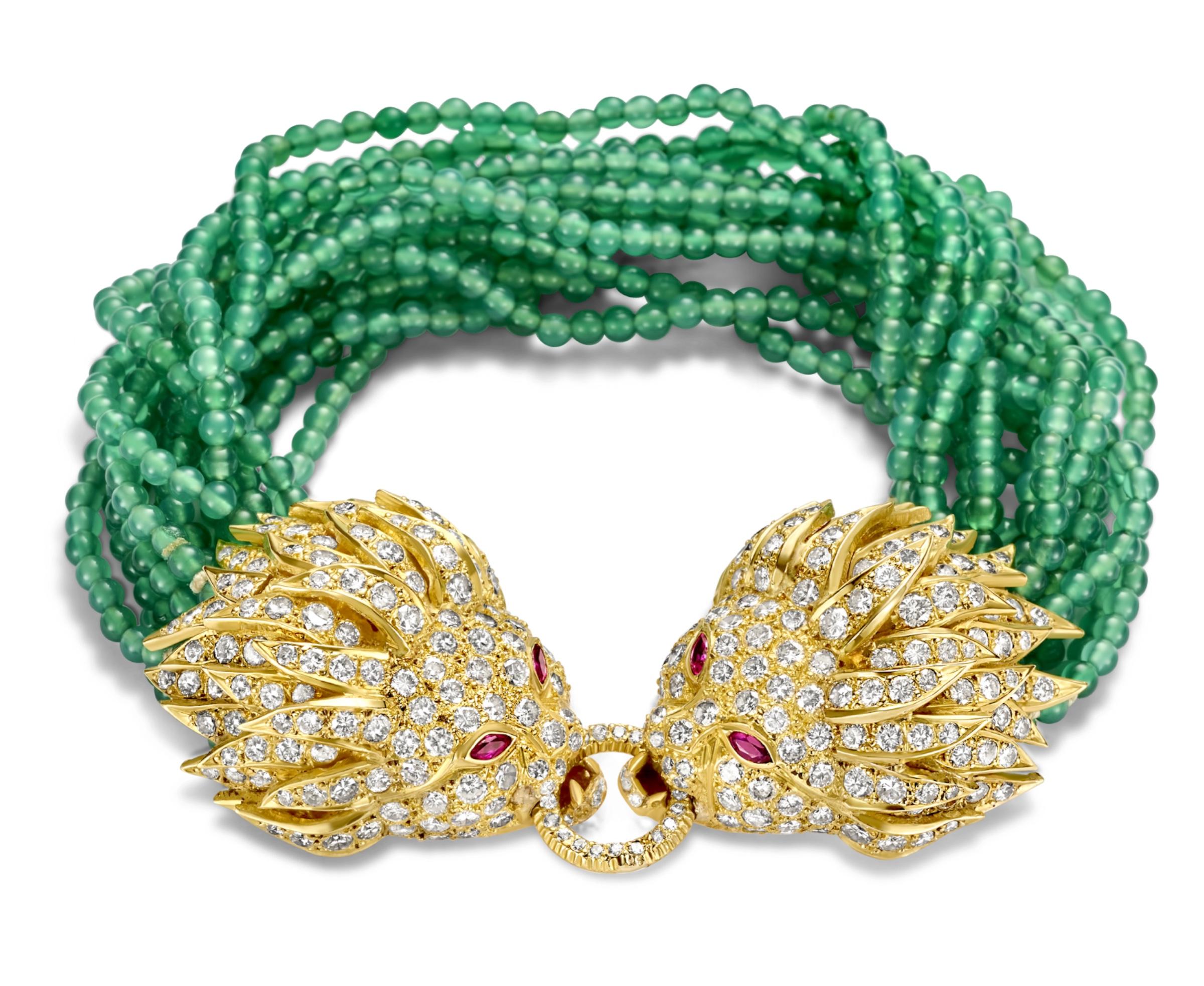 18 kt. Yellow gold Adler Genève Necklace, Earrings, Bracelet, Ring Lion Set For Sale 2