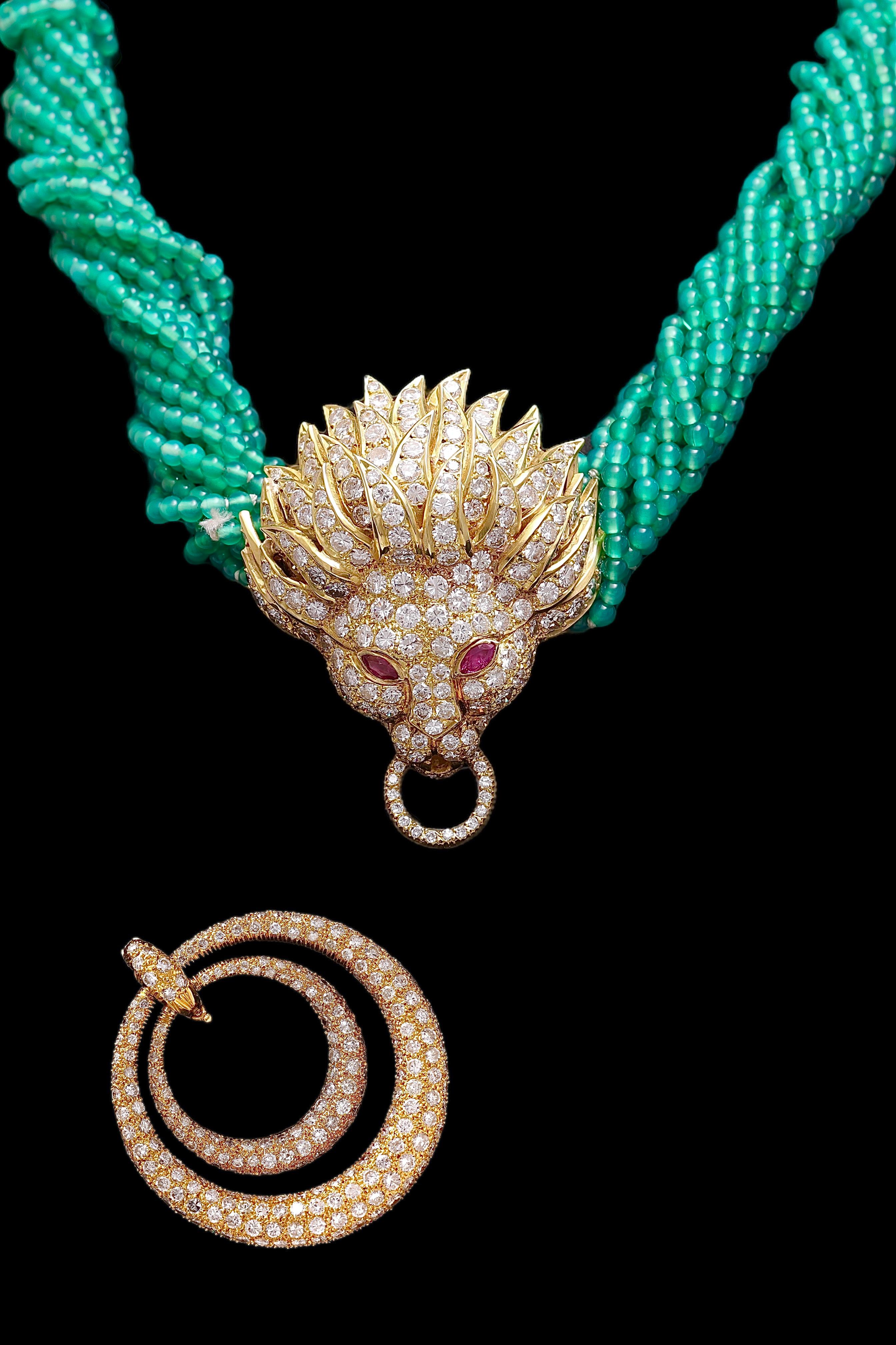Women's or Men's 18 kt. Yellow gold Adler Genève Necklace, Earrings, Bracelet, Ring Lion Set For Sale
