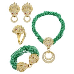 18 kt. Gelbgold Adler Genève Halskette, Ohrringe, Armband, Ring Lion Set